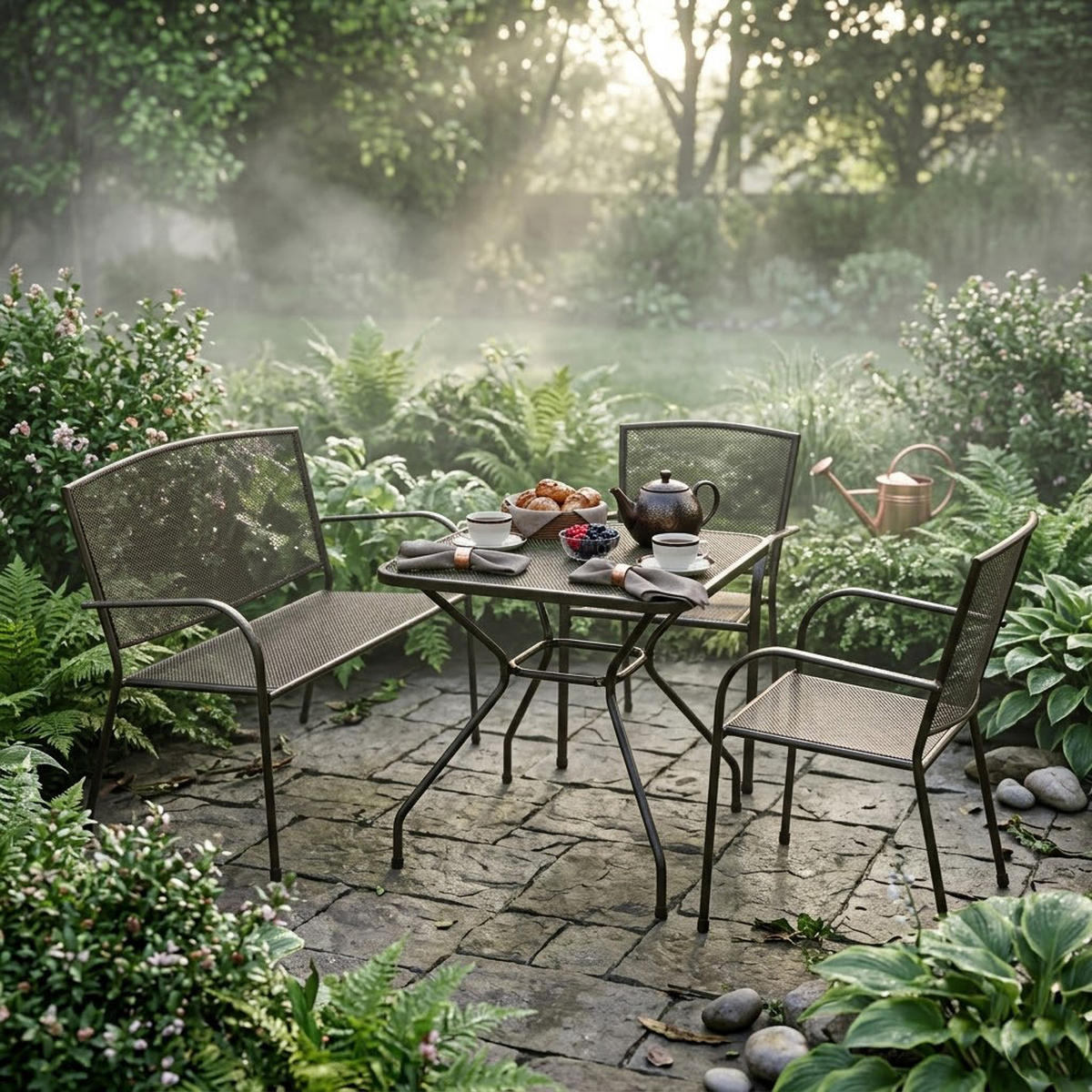 GARTENESSGRUPPE Glasgow - GARTEN-GARNITUR für 4 Personen - Gartenmöbel Set 4-teilig - Streckmetall anthrazit - Grau, Metall - TPFGarden
