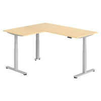ECKSCHREIBTISCH elektrisch höhenverstellbar L-Form 160/180/74 cm in Ahornfarben/Silberfarben - Silberfarben/Ahornfarben, Holzwerkstoff (160/180/74cm) - bümö