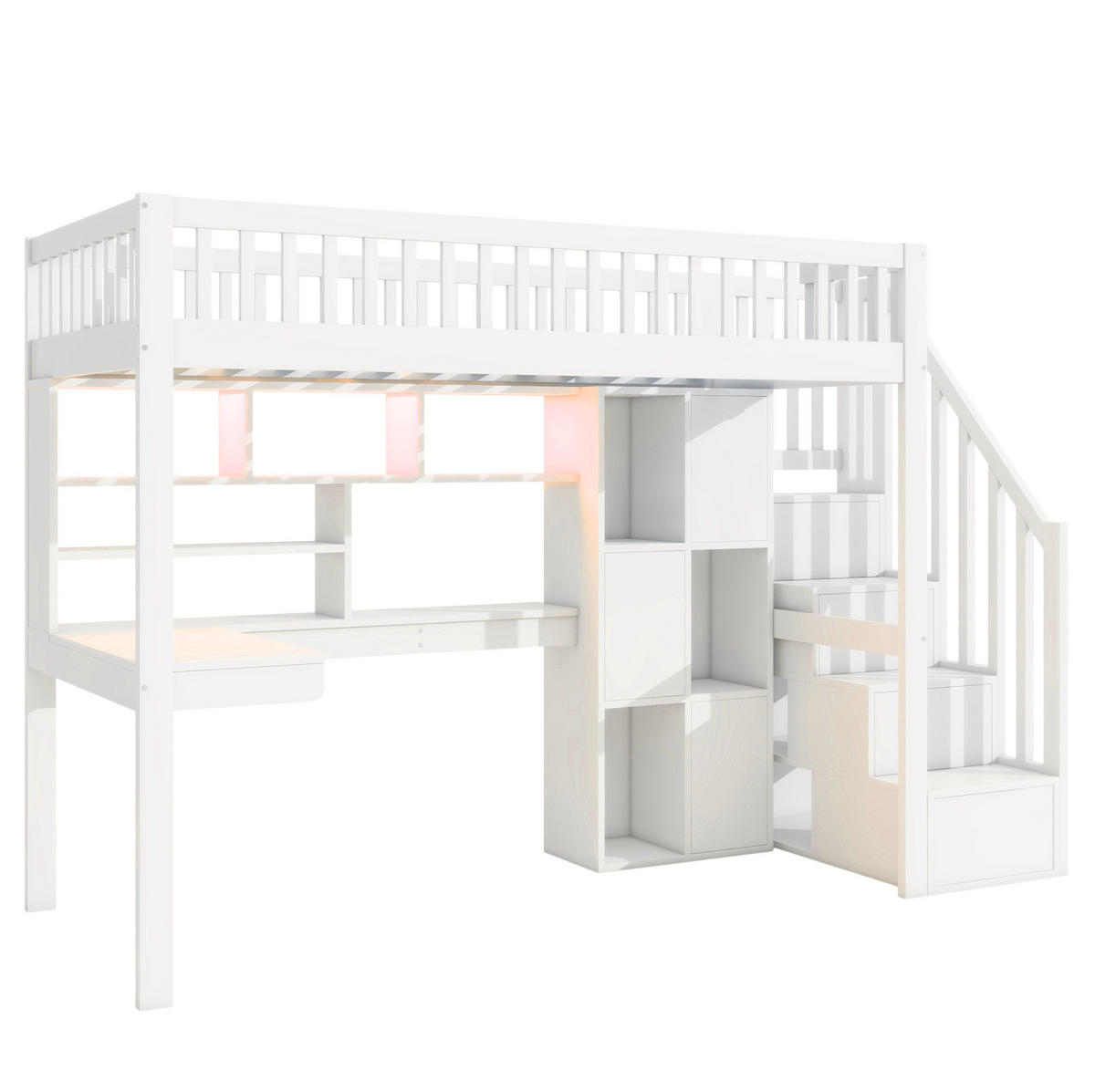 HOCHBETT 90/200 cm aus Kiefernholz mit LED-Leuchten, Ablageleiter, Weiß - Weiß, Holz (90/200cm) - OKMYHOME