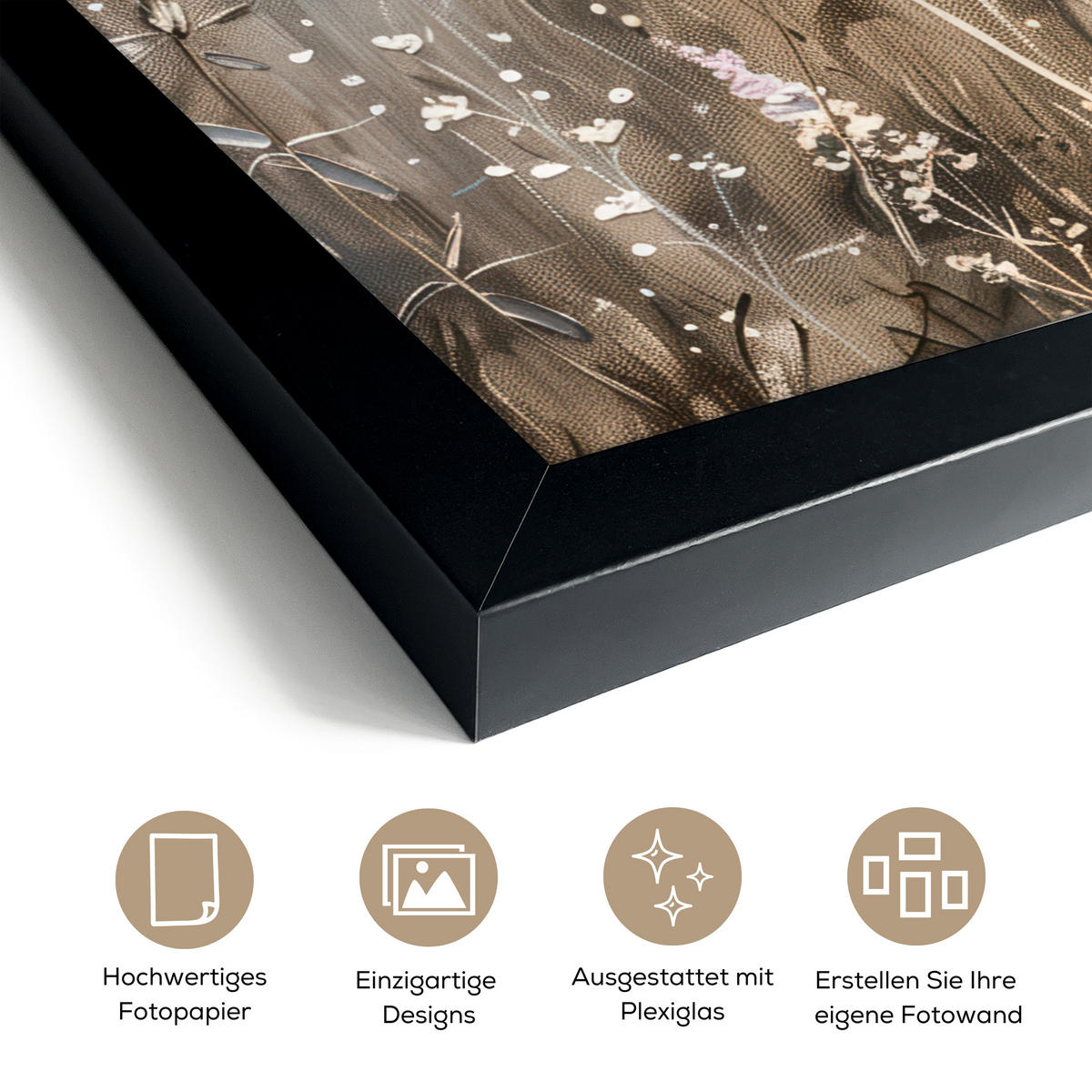 GERAHMTES BILD Blumen - Rosa - Modern - Beige 30x40 cm - Beige, Papier (30/40cm) - MuchoWow