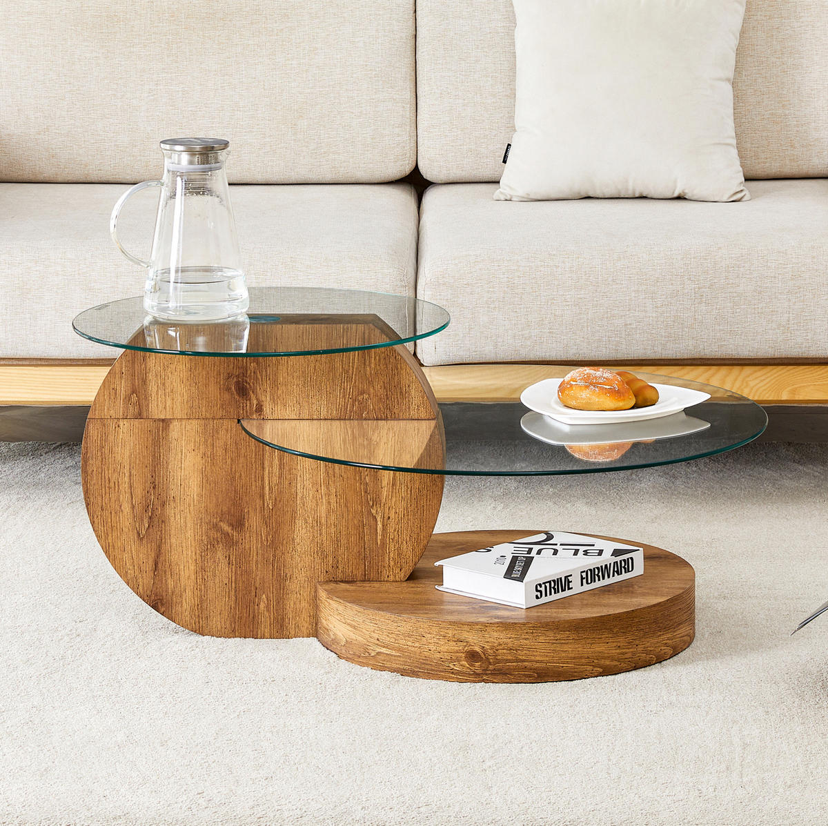 COUCHTISCH 69,8 cm aus Glas und MDF mit Ablagen in Holzoptik - Klar, Holzwerkstoff (69.8/69.8/49.8cm) - Flora Grace