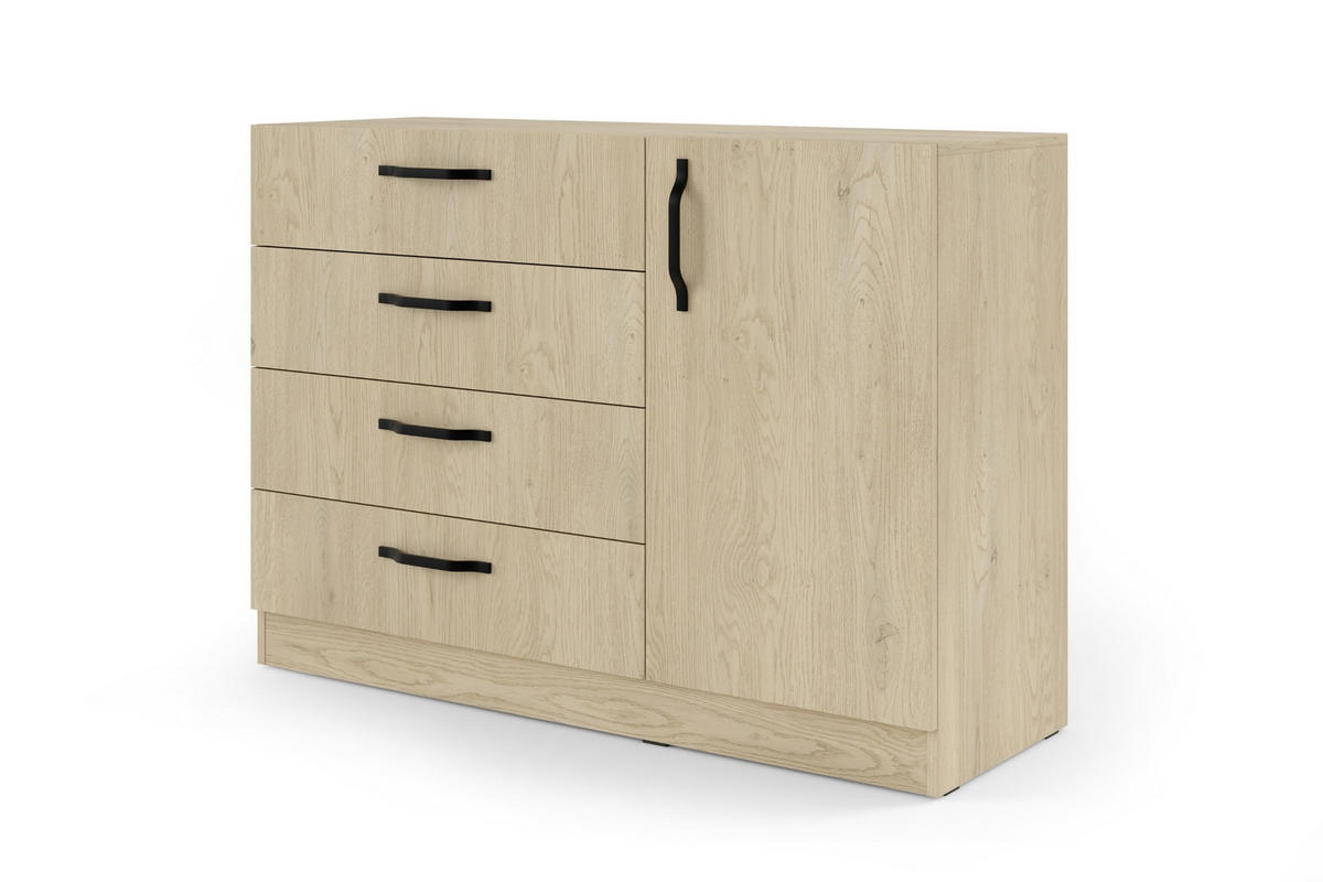 KOMMODE BRISSO BRK2 120,5/85/40 cm in Eiche Ceremona mit Metallgriffen - Eichefarben, Holzwerkstoff/Metall (121/85/40cm) - Deine Möbel 24