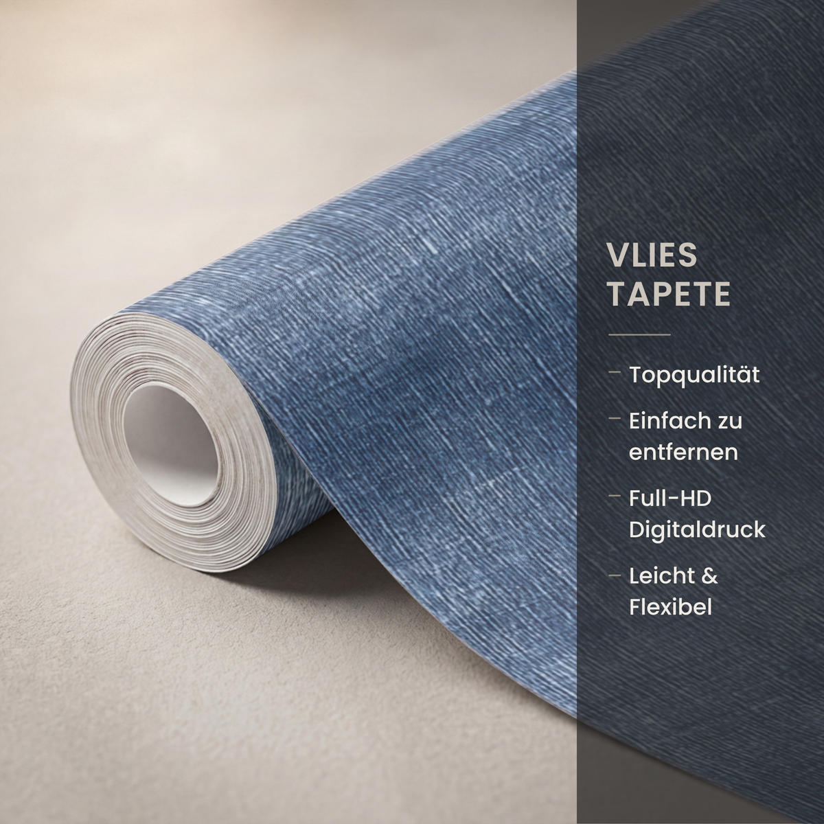TAPETE - Leinen - Textur - Muster - Denim - Rustikal - 100x280 cm - Blau, Papier (100/280cm) - OnlyWow