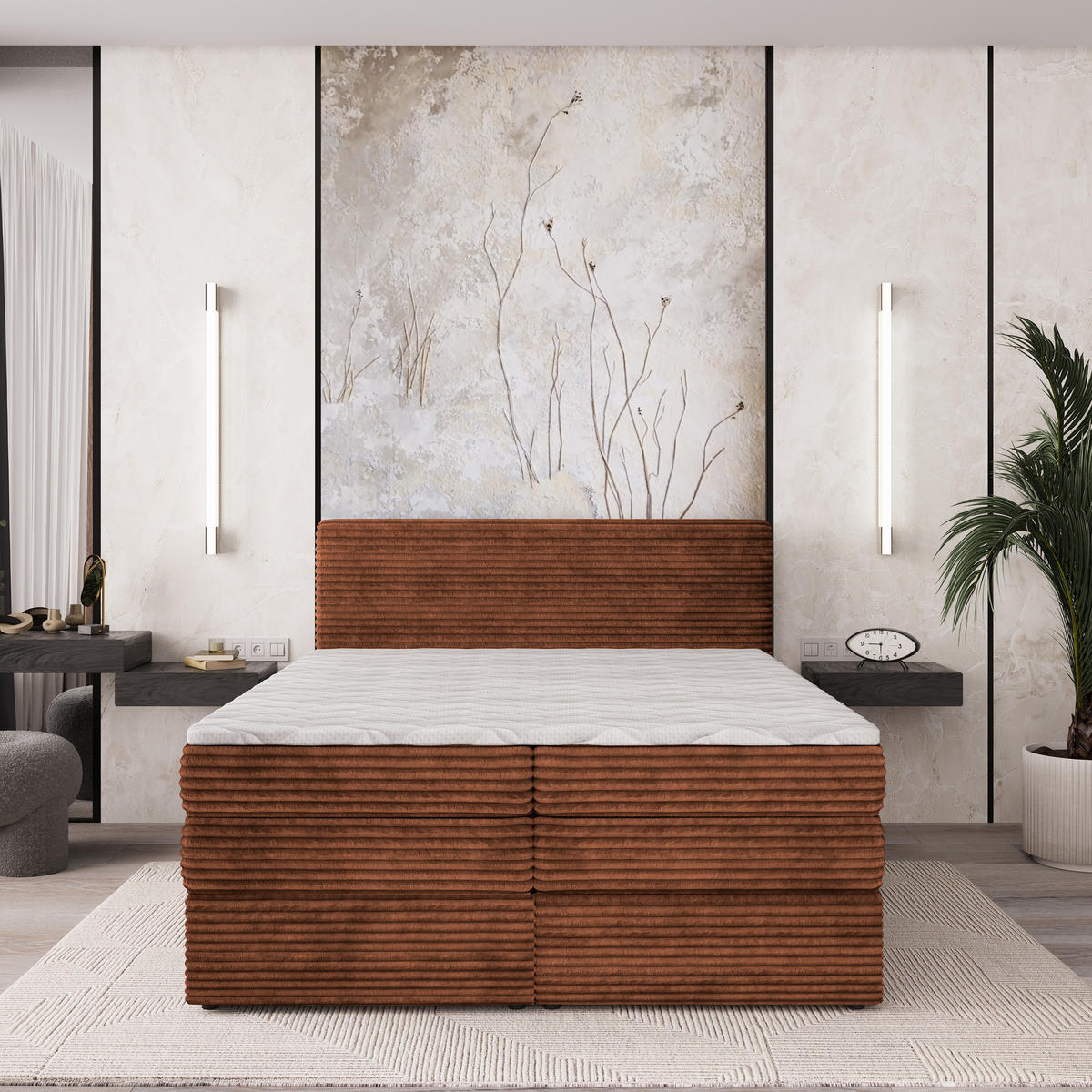 BOXSPRINGBETT LUNERA 140x200 cm mit Matratze und Topper - Braun - Braun, Holz (140/200cm) - MASSENO