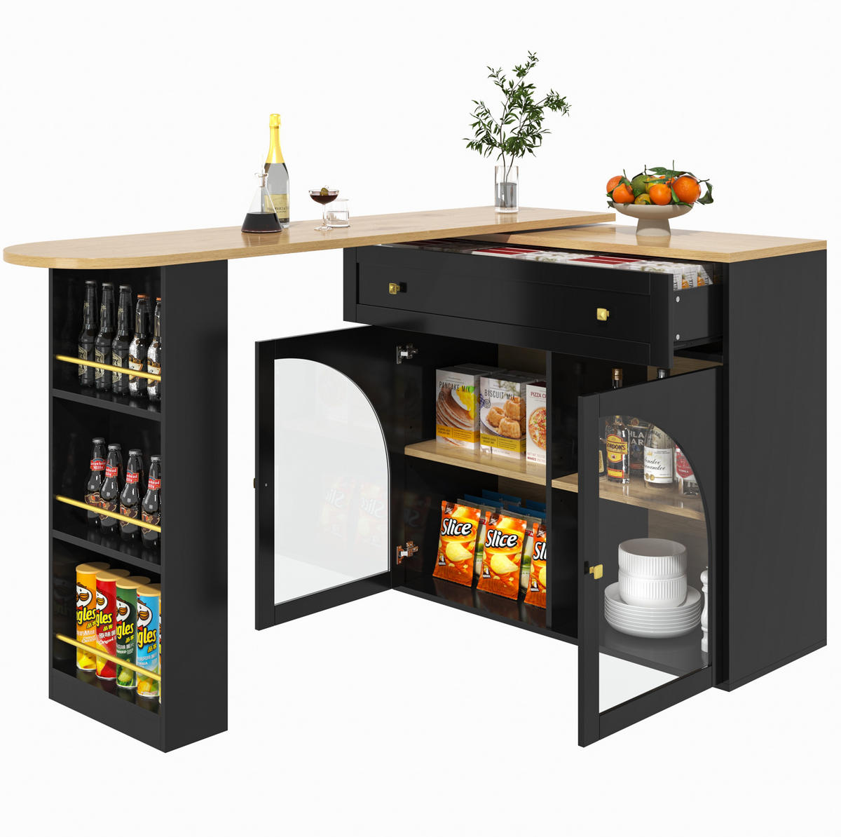 BARTISCH, MDF ausziehbar 138-204/39/104 cm mit Stauraum & 360° drehbar, Schwarz - Schwarz, Holzwerkstoff (39/104/138cm) - Redom