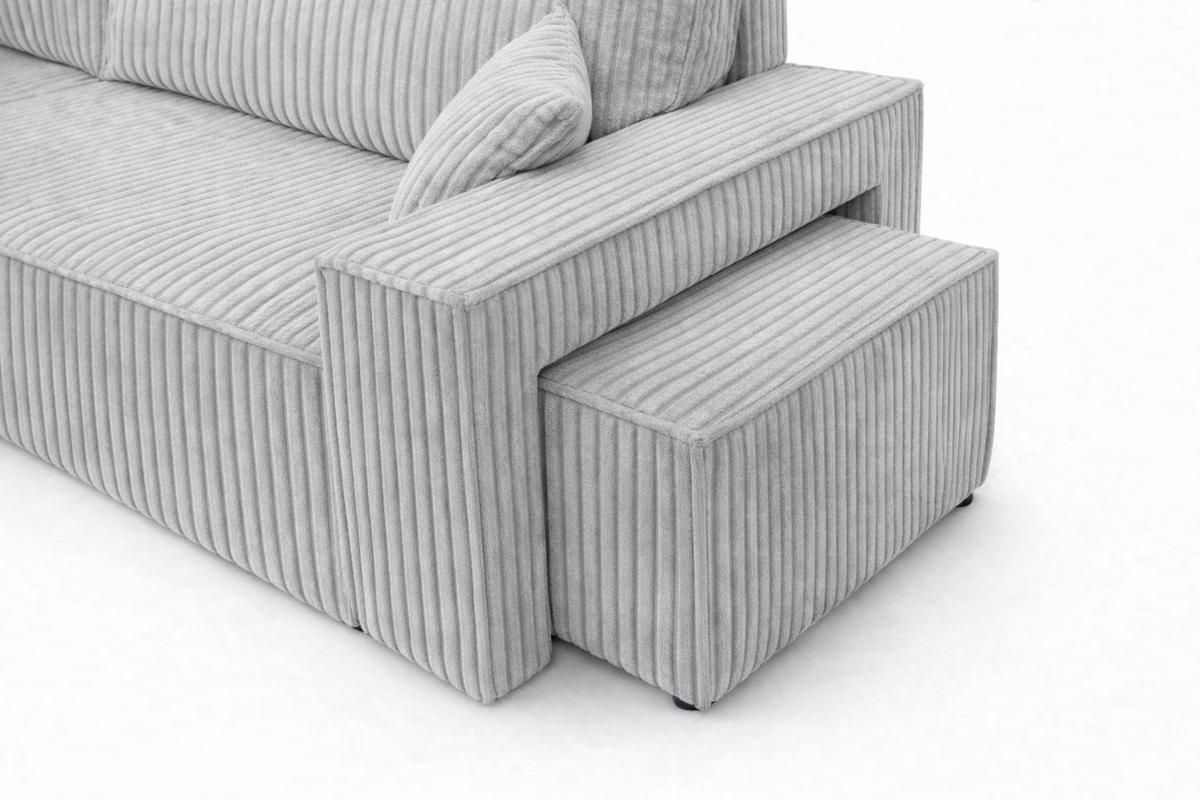 ECKSOFA Mit Schlaffunktion Und Pouf, Cordstoff Tilia, Grau, Links, Best L Mit Pouf - Grau, Holz (244/145cm) - Kaiser Möbel