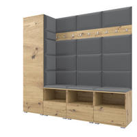 GARDEROBE NELA IX 200 cm (Modulare Flurmöbel Artisan Eiche mit Sitzpolster Dunkelgrau 15 Breite Sitzbank) - Dunkelgrau/Silberfarben, Holz/Holzwerkstoff (200/187/40cm) - Ravio