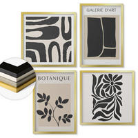 WANDBILDER 4er Set - 50x50 cm & 40x60 cm Goldrahmen - Abstrakte Pflanzenmuster - Goldfarben, Kunststoff (50/50cm) - ArtPrintCave