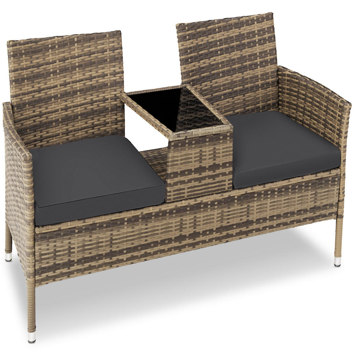 RATTAN GARTENSITZBANK Narbonne, 6 cm Sitzpolster, natur/dunkelgrau - Naturfarben, Kunststoff (61/82/131cm) - tectake