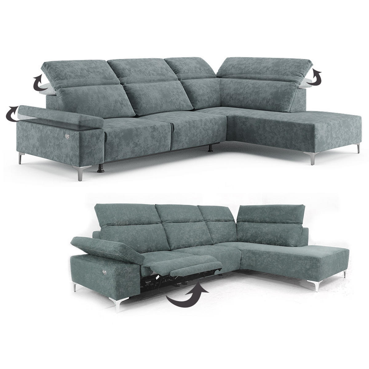 SOFA L FORM James Grau 218 x 301 cm Rechte Ecke - Grau, Holz (218/301cm) - VitaliSpa