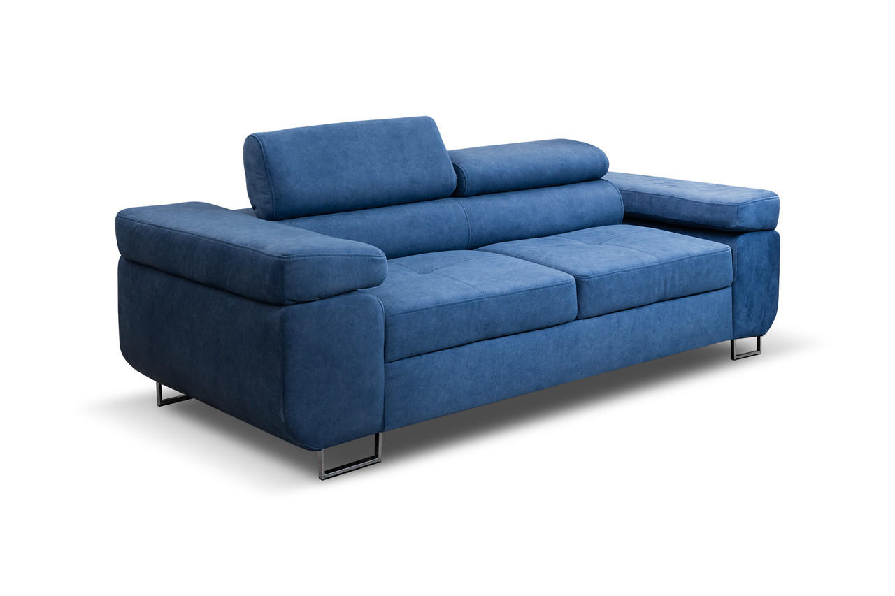 SOFA Marlene mit verstellbaren Kopfstützen 202 cm Wohnzimmer, blau - Blau, Holz (202/87/97cm) - Margaret Hadas24