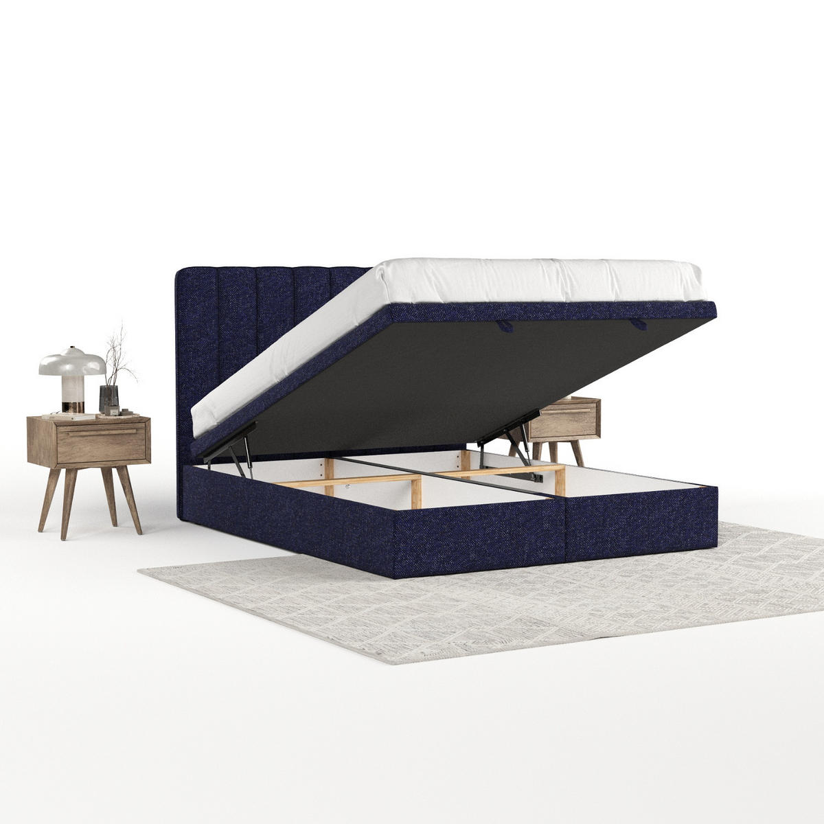 POLSTERBETT Vienna mit Stauraum 200/200 cm Marineblau im Alta Stoff - Schwarz/Dunkelblau, Holz/Holzwerkstoff (200/200cm) - AltaBeds