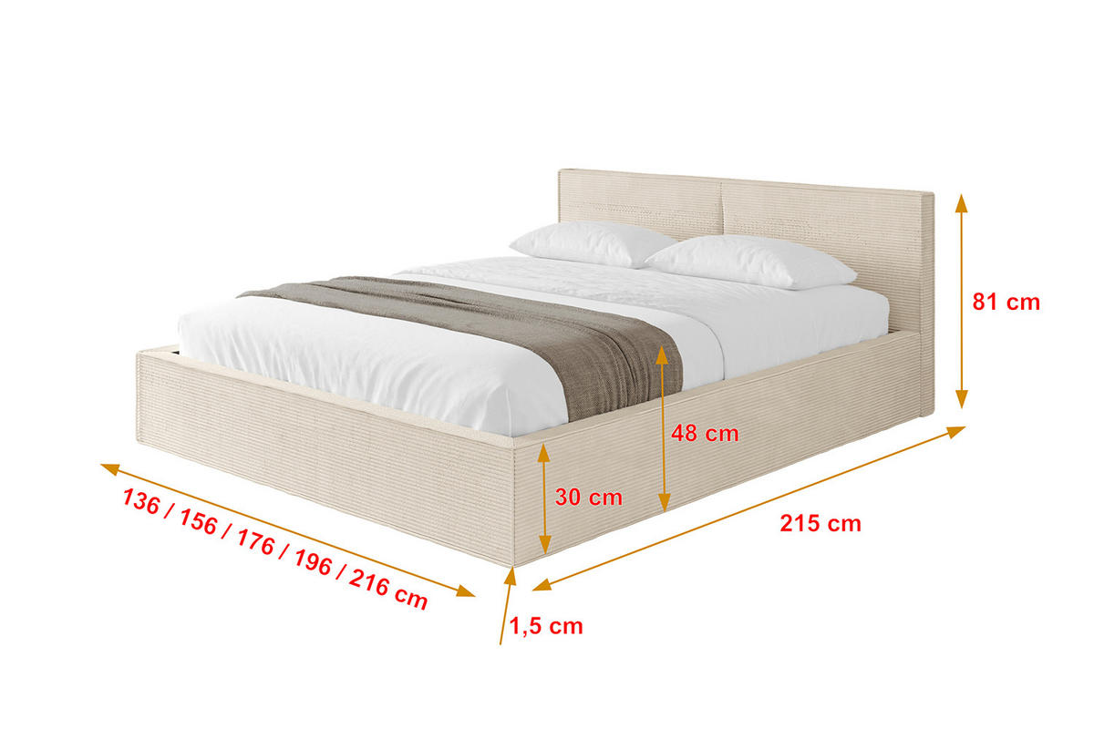 POLSTERBETT mit Bettkasten und Lattenrost, Boxbett ohne Matratze - EMMI-V1 180x200 Beige - Creme, Holzwerkstoff/Textil (180/200cm) - ALTDECOR