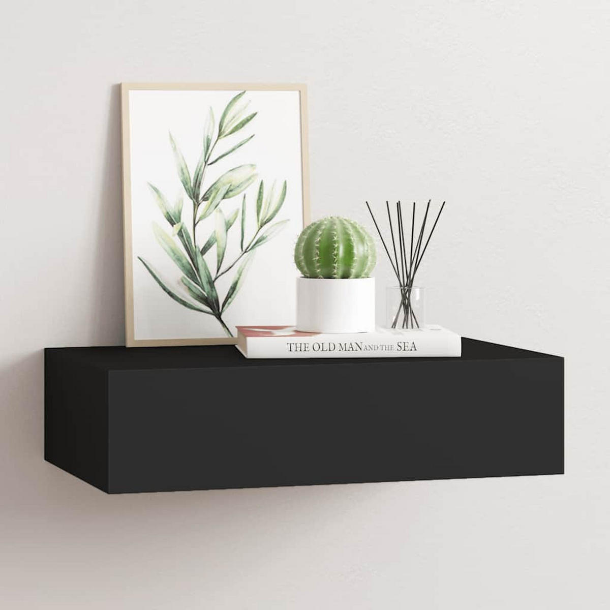 WANDREGAL mit Schublade Schwarz 40x23,5x10 cm MDF - Schwarz, Holzwerkstoff (40/10/23.5cm) - furnicato