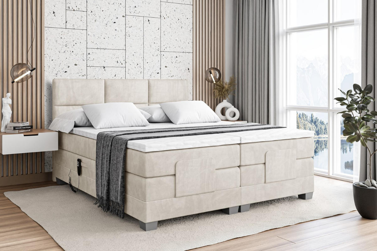 BOXSPRINGBETT elektrisch verstellbar mit 2 Matratzen H4/Taschenfederung PROT EL 140 x 200 Creme - Creme, Holzwerkstoff (147/200cm) - ALTDECOR