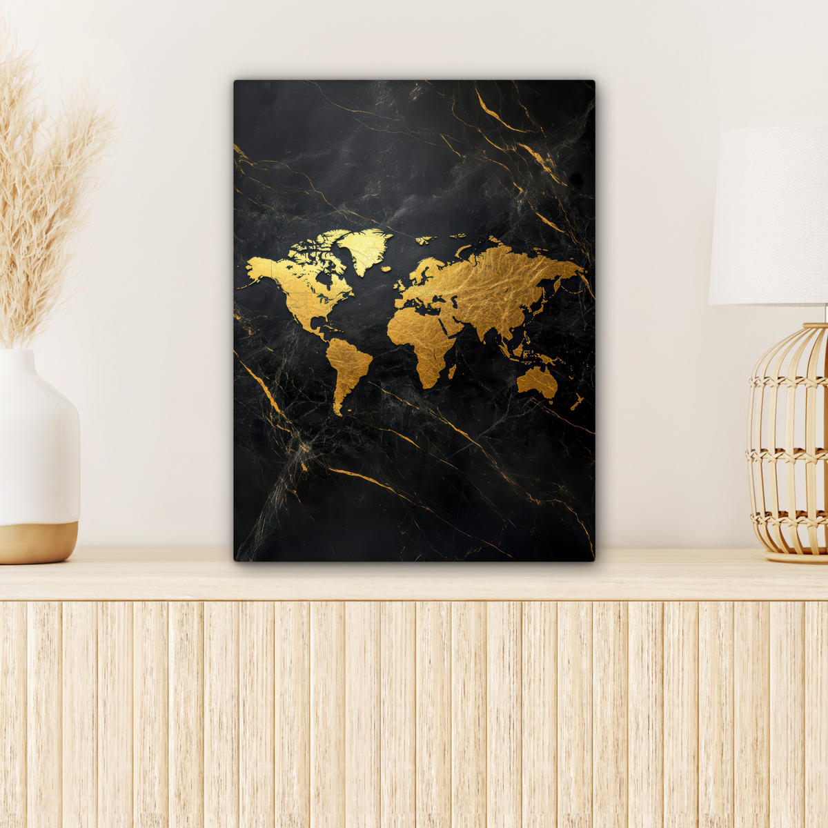 LEINWANDBILD Weltkarte - Gold - Marmor 30x40 cm - Goldfarben, Textil (30/40cm) - MuchoWow