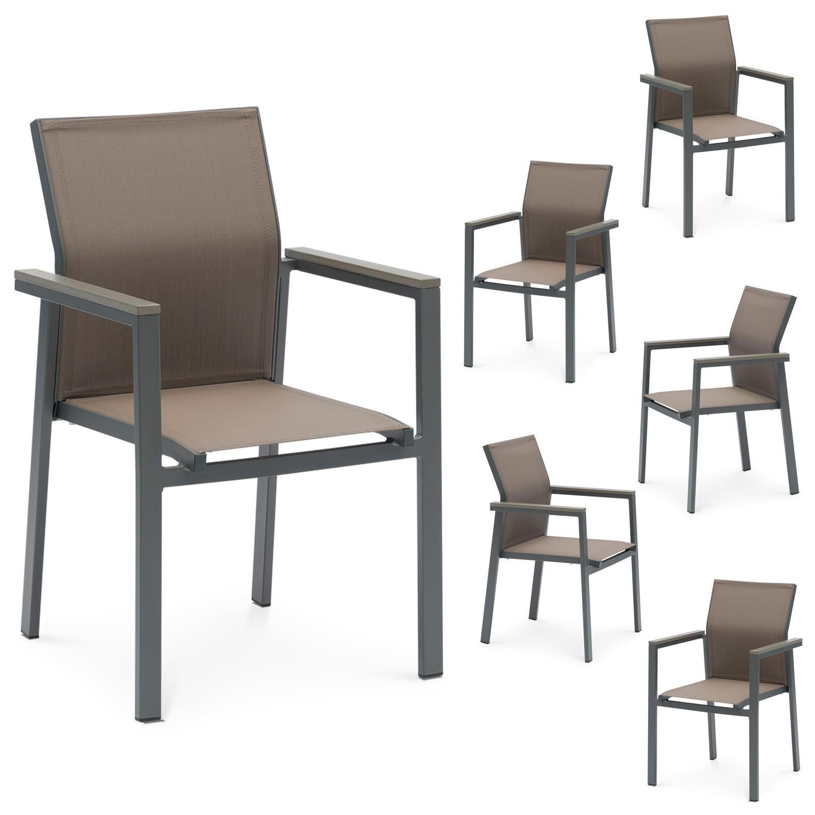 GARTENSTÜHLE WINDY 6ER-SET - Grau, Textil (56/88/57cm) - IDIMEX