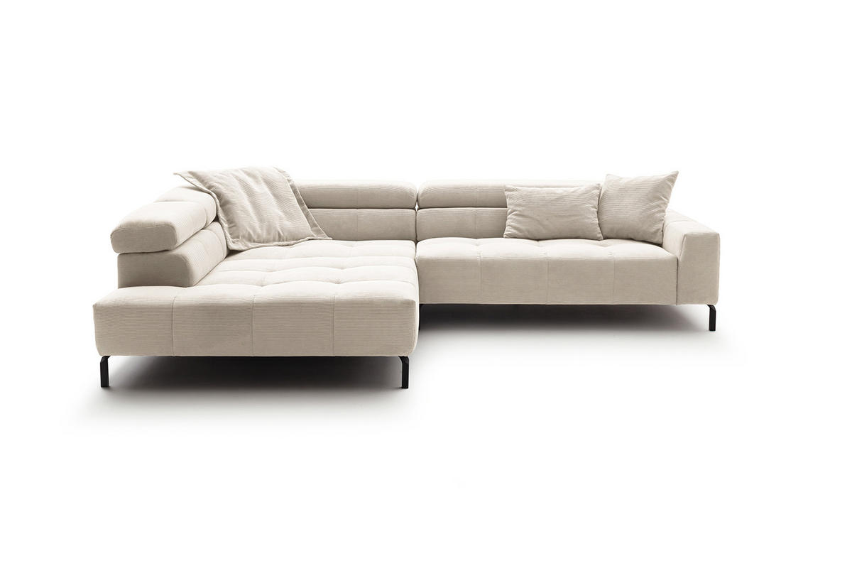 ECKSOFA MIT MOTORISCHEM SITZVORZUG OHIO Weiß Cord - Schwarz/Weiß, Textil/Metall (311/219cm) - KAWOLA
