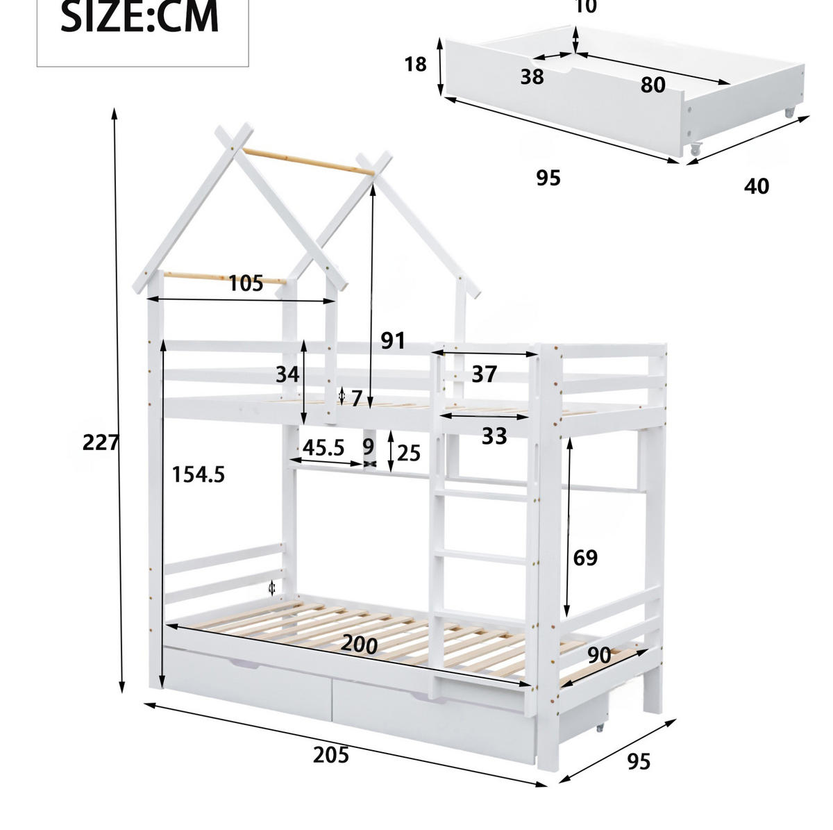 DOMČEKOVÁ posteľ, 90/200 cm, masívne drevo/MDF biela, so zásuvkami a policami - biela, kompozitné drevo (90/200cm) - BEAOK