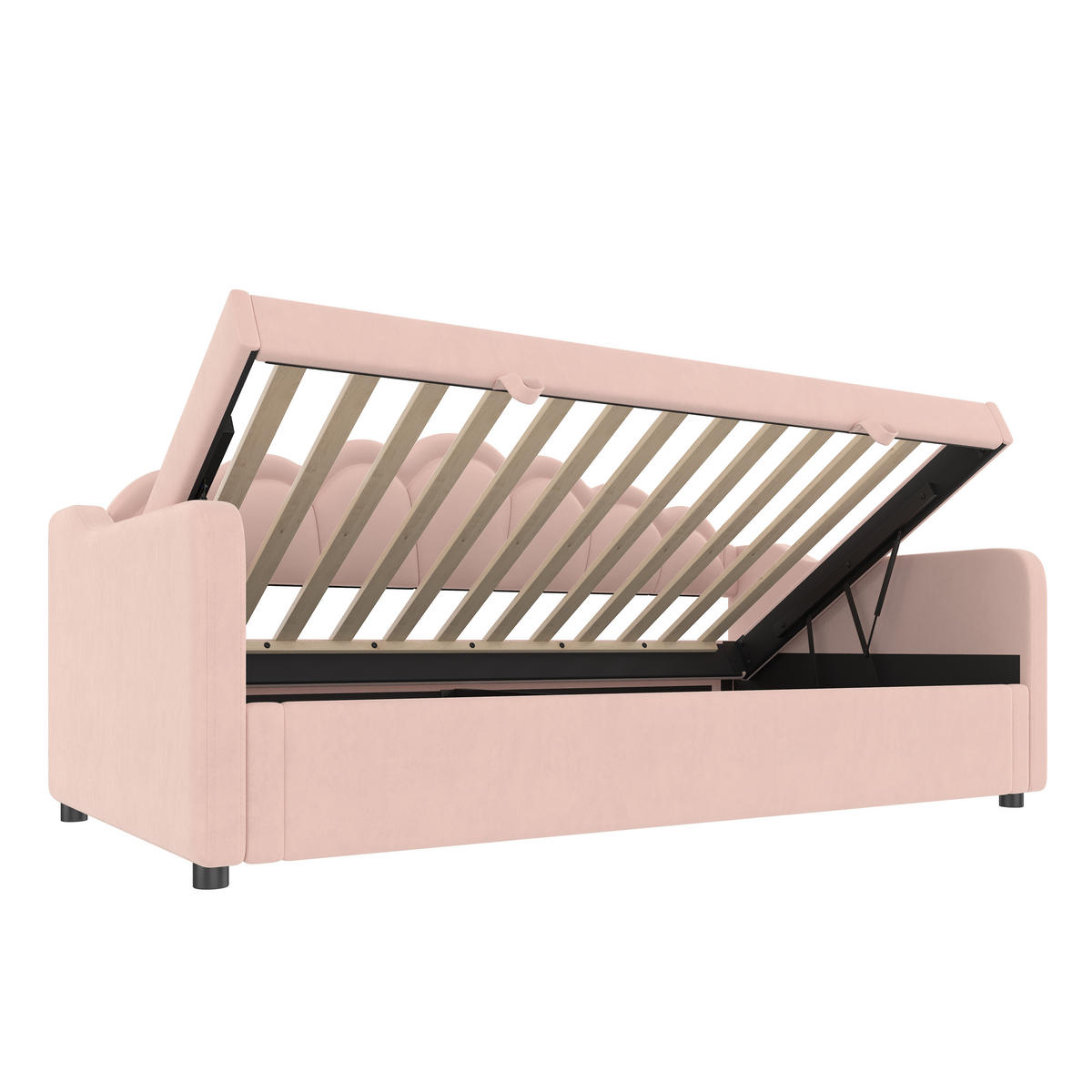 TAGESBETT 90/200 cm rosa mit Stauraum und bunten LED-Leisten - Rosa, Textil (90/200cm) - OKWISH