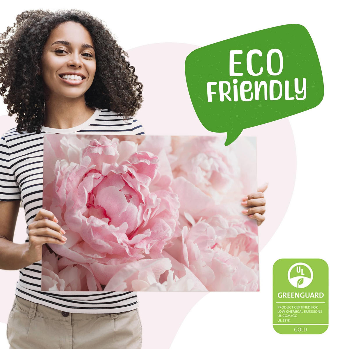 LEINWANDBILD Pfingstrosen Blumen 3D Pflanzen Natur 90x60 - Weiß/Rosa, Textil (90/60cm) - Muralo