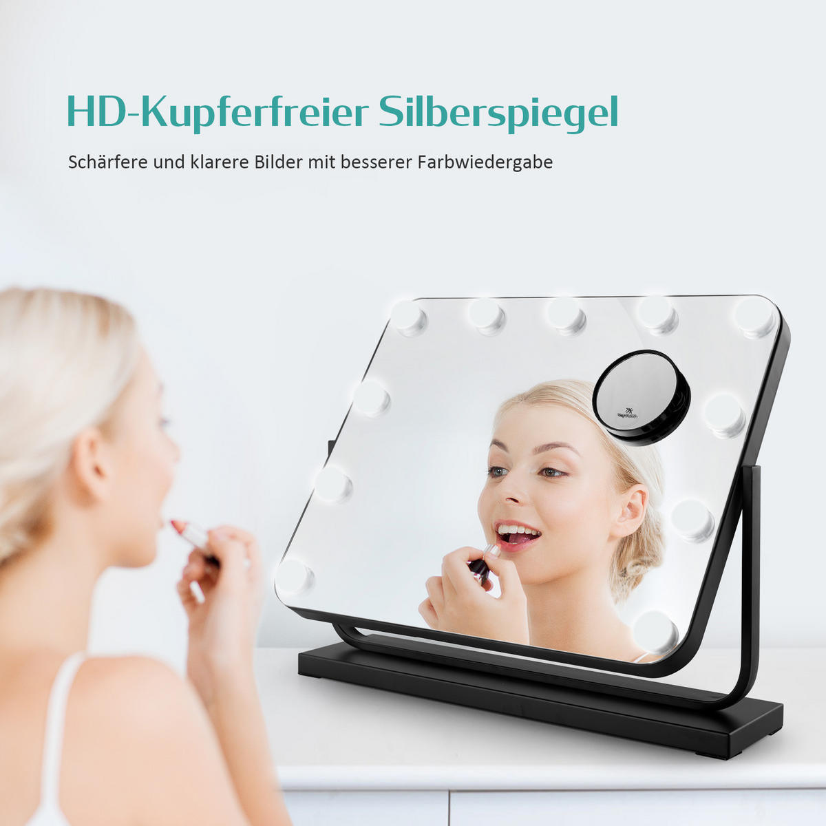 KOSMETIKSPIEGEL mit Beleuchtung, Schwarz, 60/52 cm - Schwarz, Glas (52/11.8/60cm) - EMKE