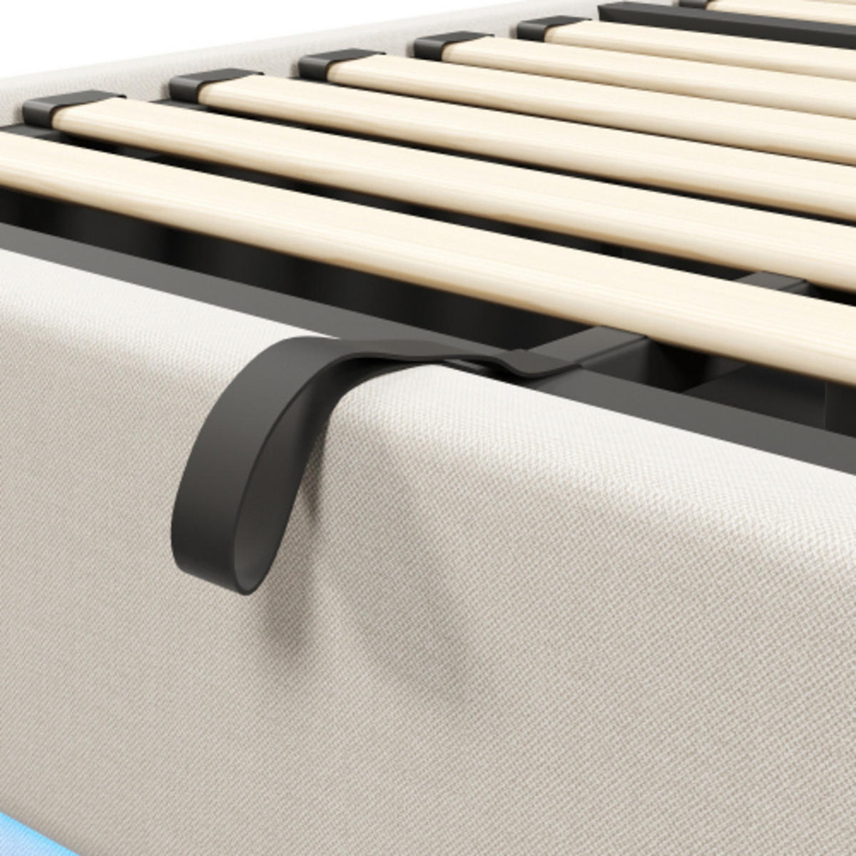 POLSTERBETT beige 218×142×113 cm aus Leinen-Stoff mit Hydraulikbettkasten, zweiseitigen LED-Leisten - Beige, Textil (140/200cm) - Luhomfu