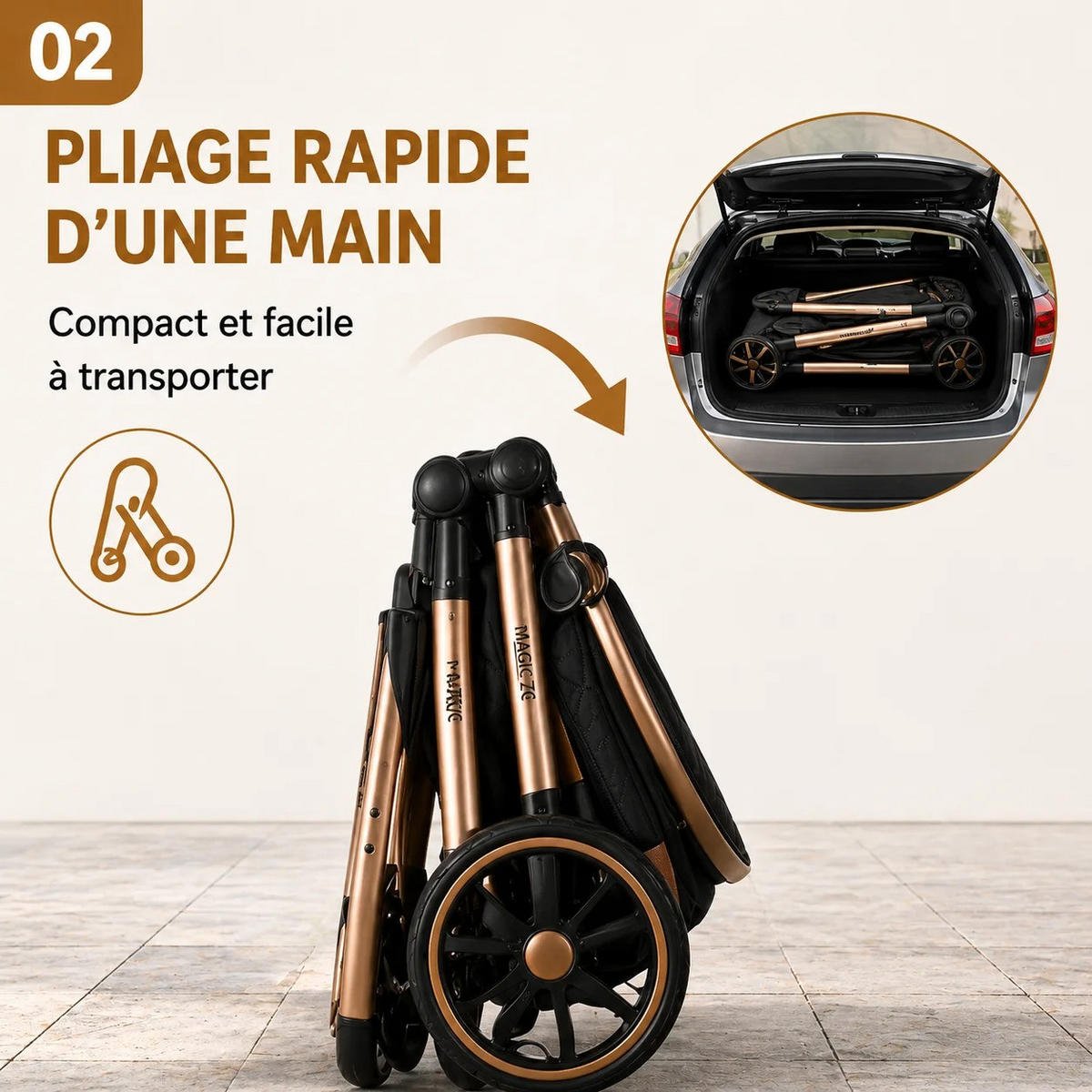 KINDERWAGENSET 3-in-1 mit Autositz, höhenverstellbarer Rückenlehne, wendbarem Sitz, Federung, Verdeck mit UV-Schutz für Babys, hellgrau - Hellgrau, Metall (80/60cm) - Kaket