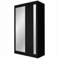 KLEIDERSCHRANK Gloria 120 cm Schwarz Spiegel 2 Schubl. Griffe silber - Schwarz, Holzwerkstoff (120/216/61cm) - KS Home Concept