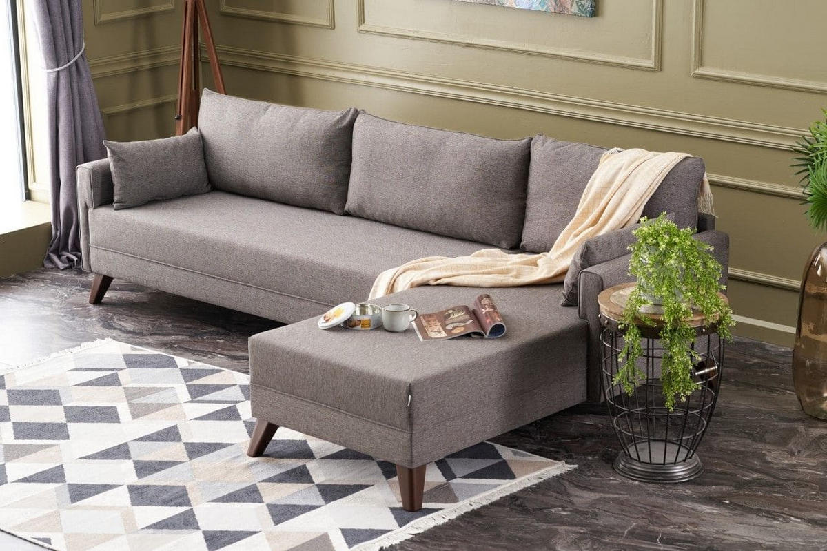 ECKSOFA mit losen Rückenkissen und Schlaffläche - Taupe/Rotbraun, Holz/Kunststoff (165/275cm) - myHomelando