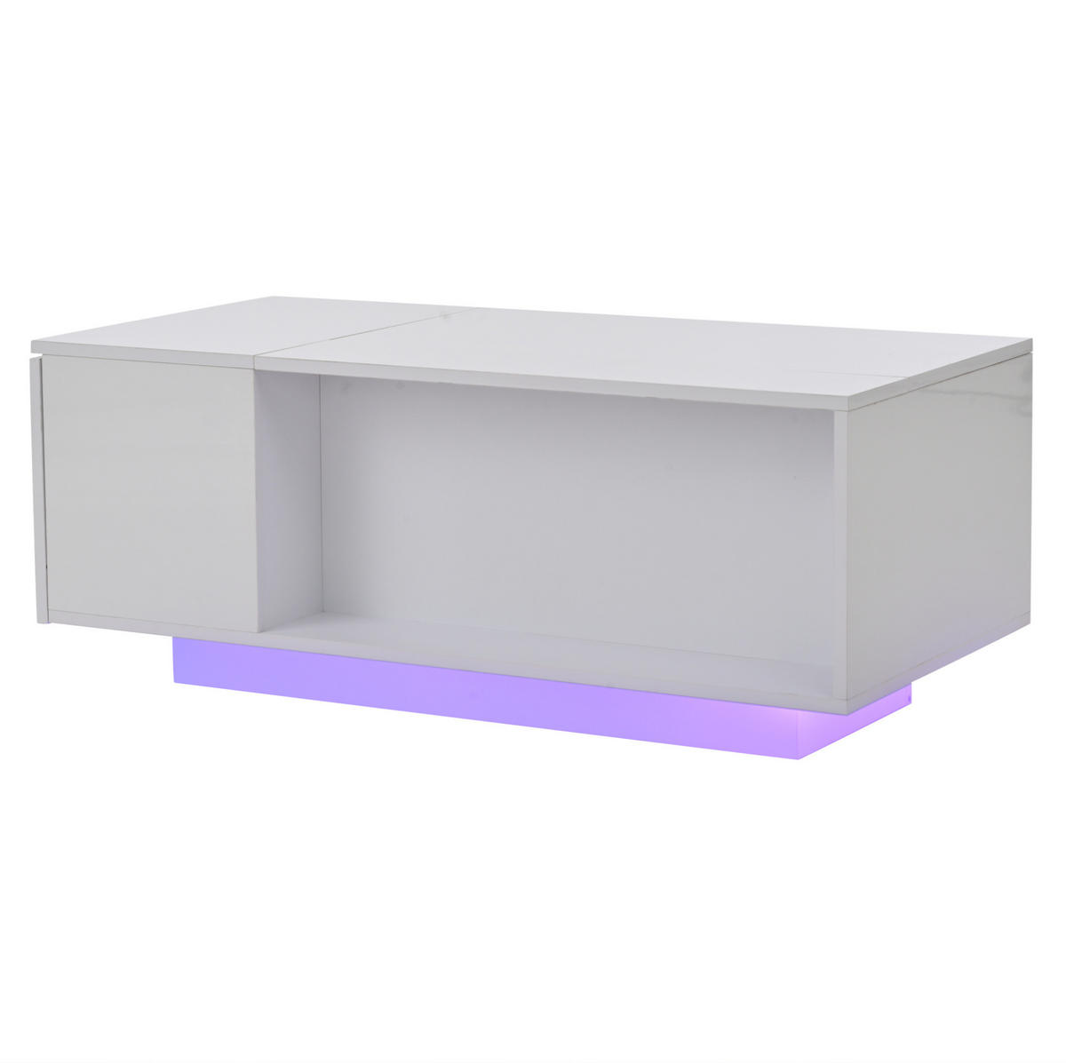 KLUB stolić 100/50/40 cm bijeli od iverice s podiznom pločom i LED rasvjetom - bijela, drvni materijal (100/50/40cm) - OKWISH