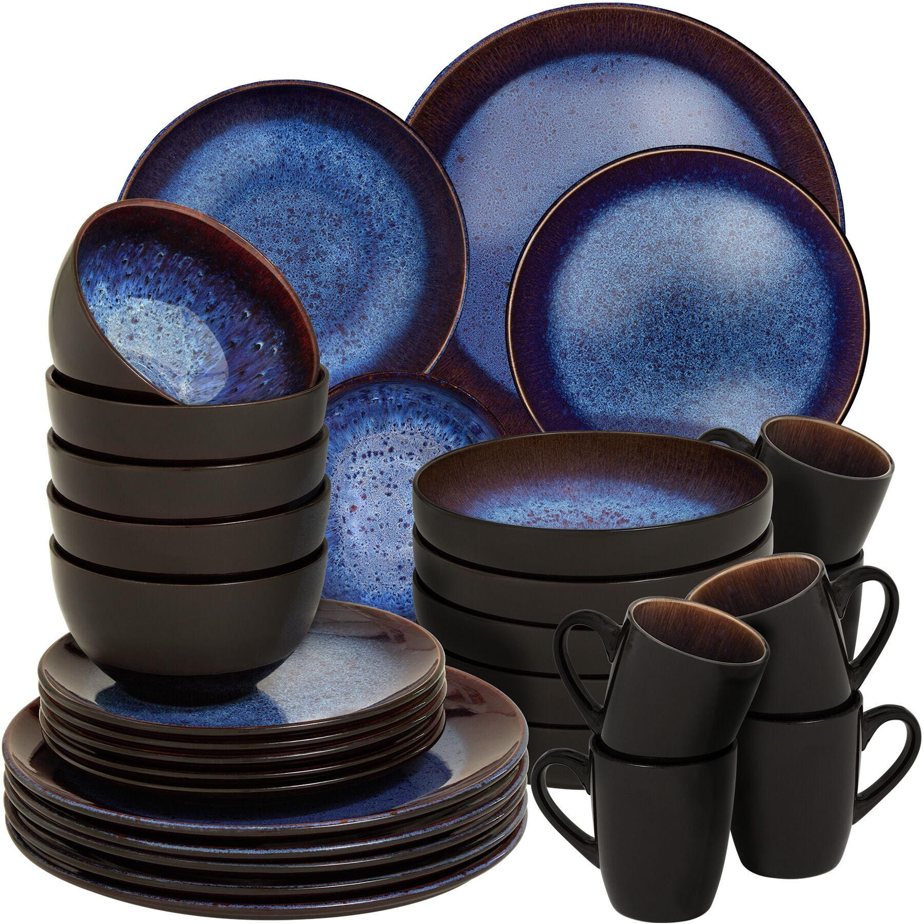 KOMBISERVICE Mare, ineinander stapelbar, blau/braun - Blau, Keramik (26.5/2.5/26.5cm) - tectake