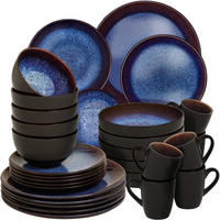 KOMBISERVICE Mare, ineinander stapelbar, blau/braun - Blau, Keramik (26.5/2.5/26.5cm) - tectake