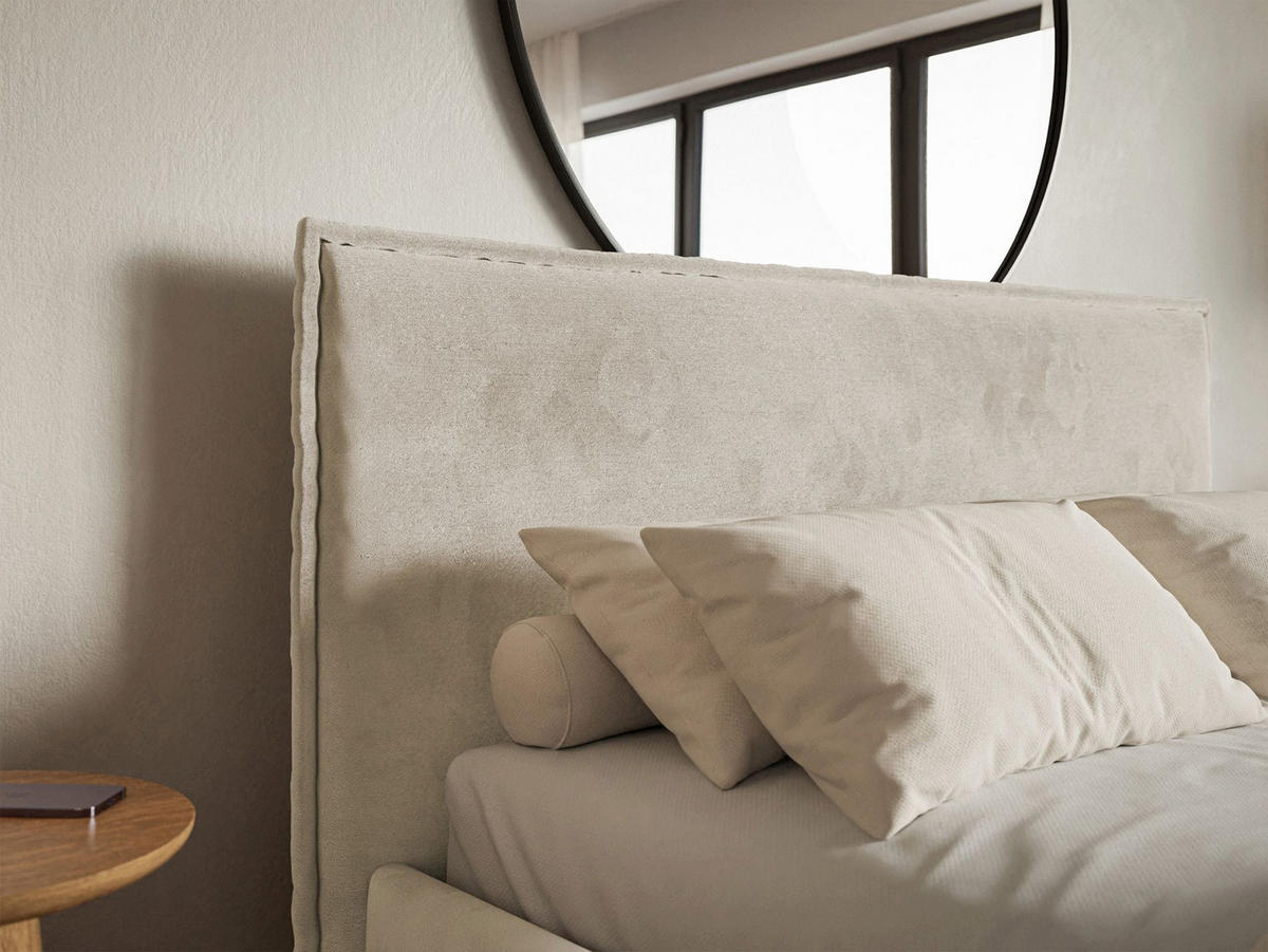 POLSTERBETT Softie Slim Beige Velours 140x200 - Beige, Textil (140/200cm) - Selsey