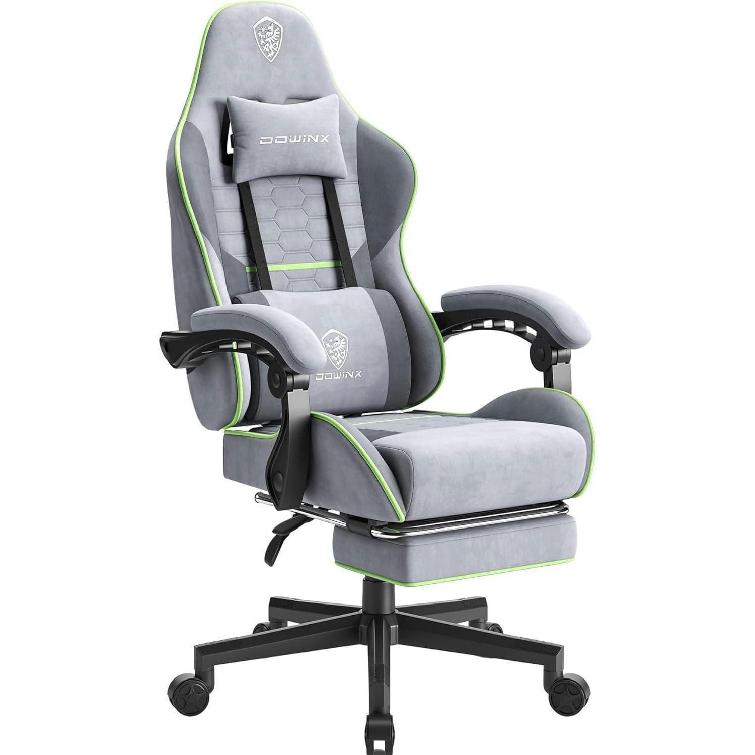GAMING Stuhl mit Fußstütze Grau & Grün - Multicolor, Textil (63/26.5/84cm)