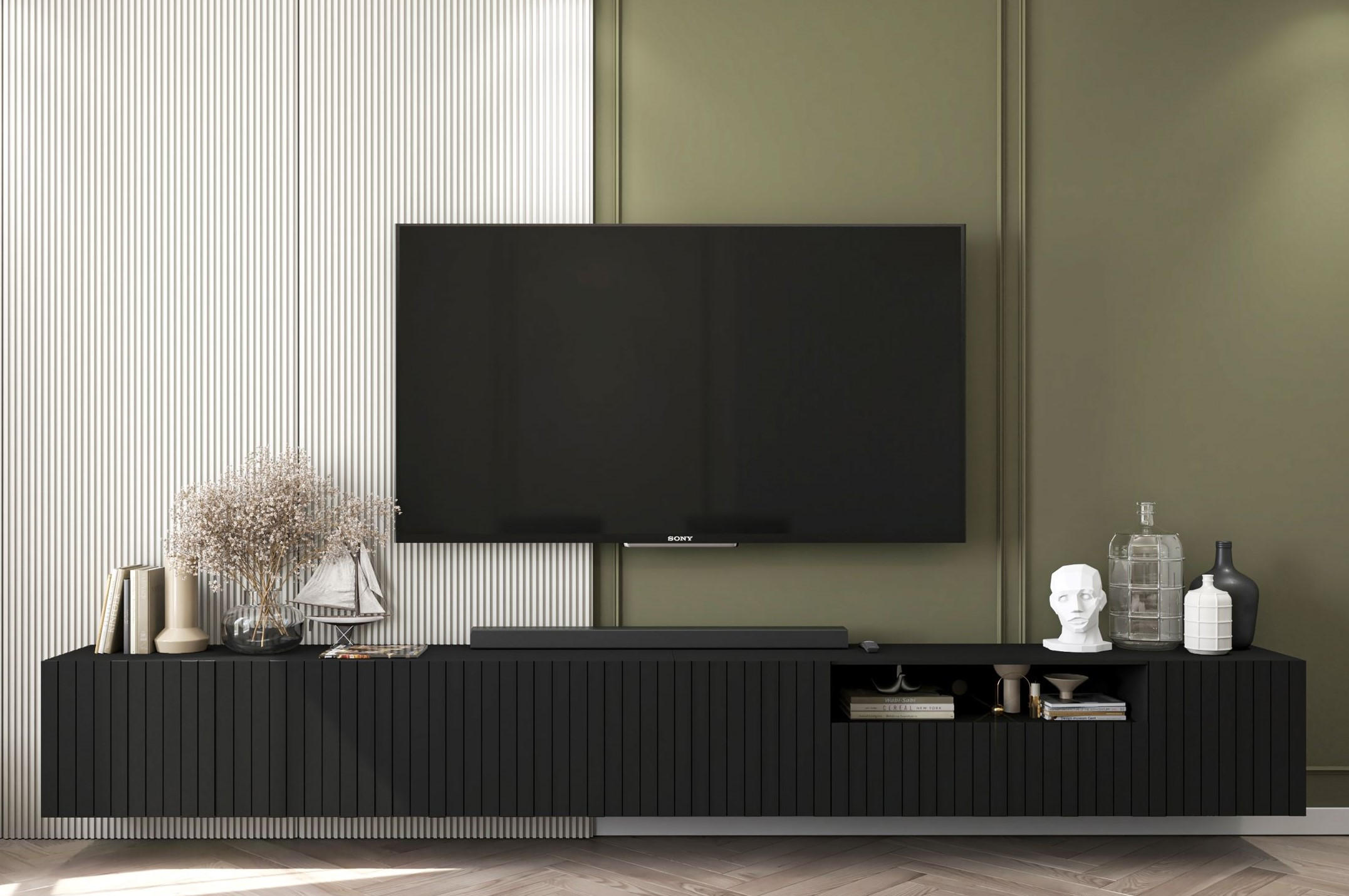 TV-LOWBOARD 2-er Set Elpis2 Schwarz Matt Glamour 150 cm - Schwarz, Holzwerkstoff (300/37.5/36.5cm) - Meble Lindner