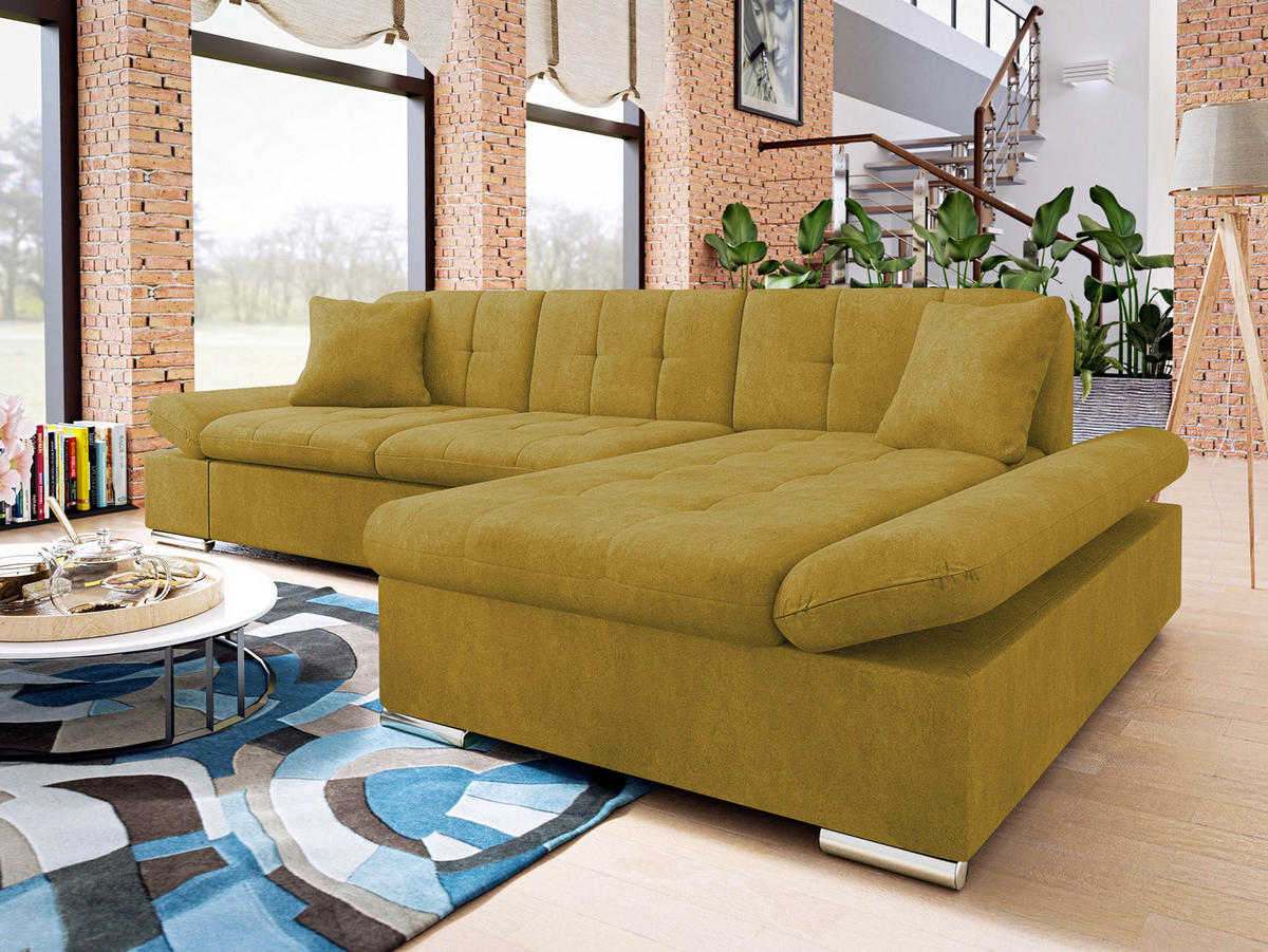 ECKSOFA Malwi Premiumi, Seite: Rechts - Currygelb, Holz/Textil (278/161cm) - MIRJAN24