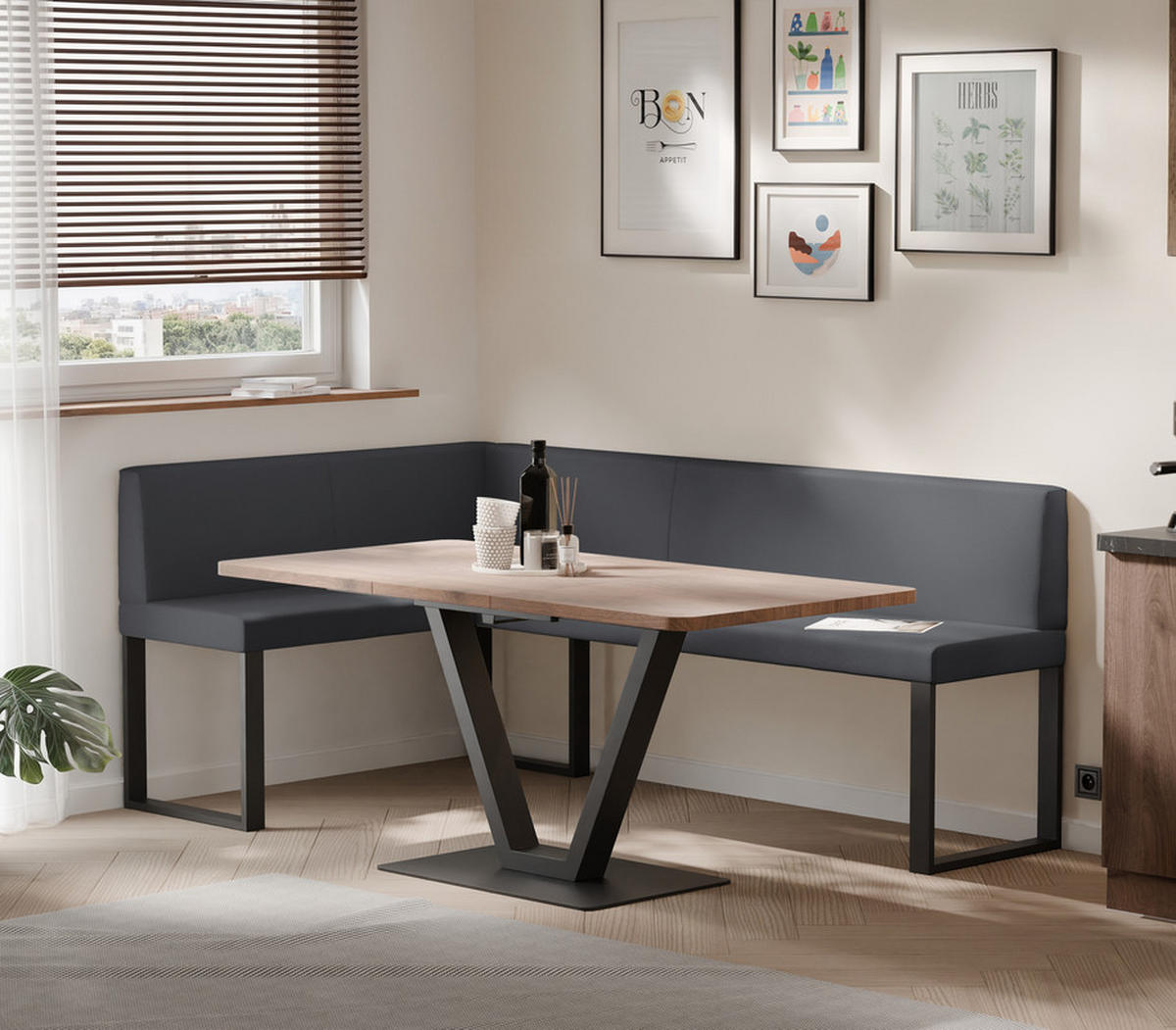 ECKBANK links SANA U Kunstleder glatt, 128/168 cm Grau - Grau, Kunststoff/Textil (128/168cm) - Idohome