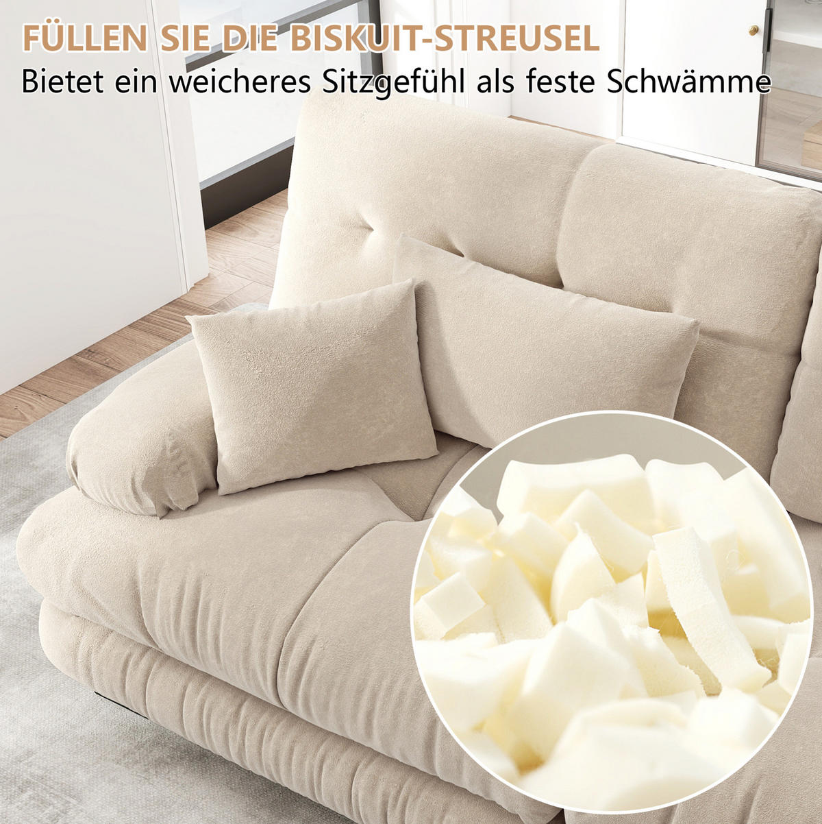 ECKSOFA mit beweglichen Ottomane, tiefem Sitz und Chenille-Bezug, Hellbraun - Cappuccino, Textil (313/145cm) - Redom