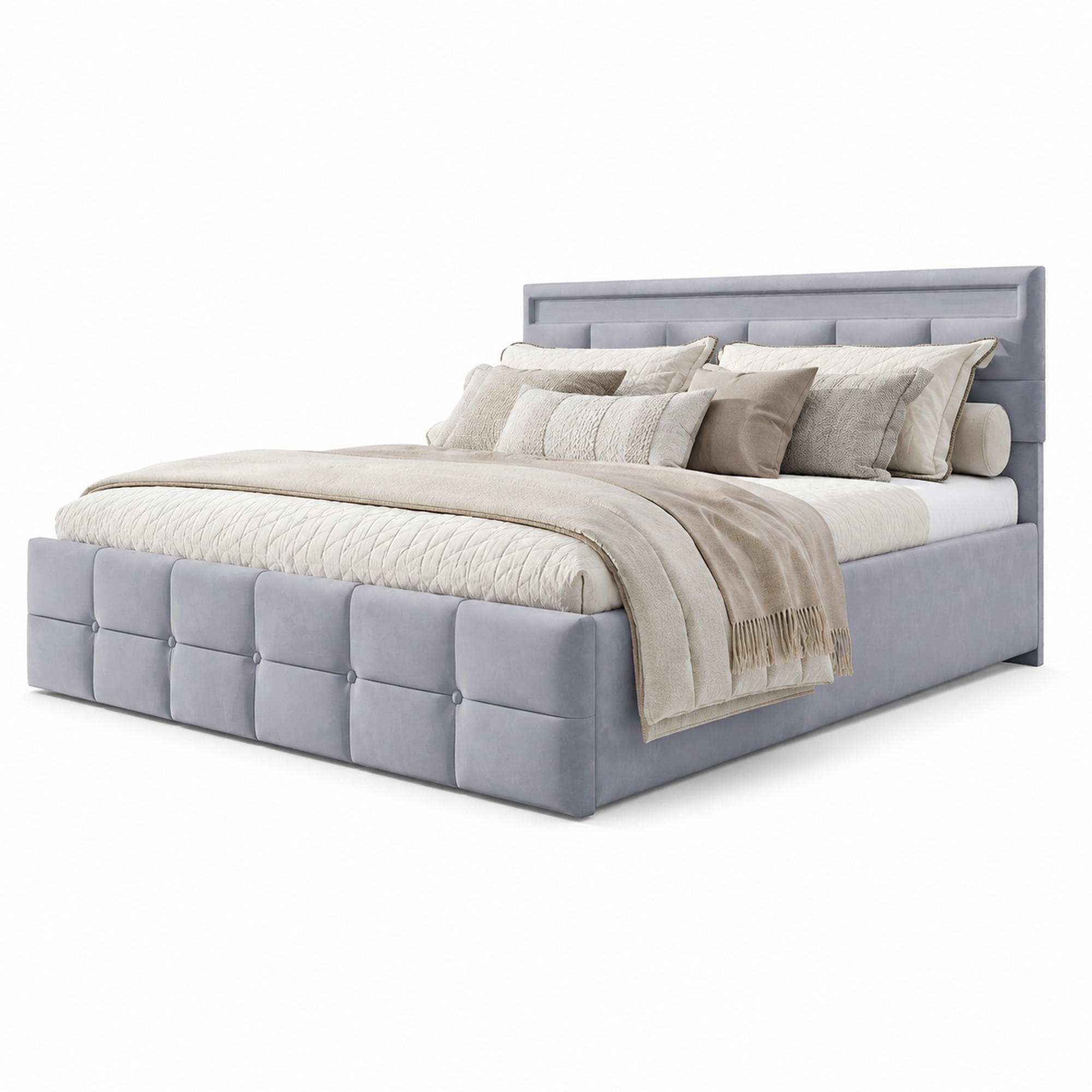 POLSTERBETT 180/200 aus Samtstoff,mit Bettkasten und LED in Grau - Grau, Holzwerkstoff/Textil (180/200cm) - EVRYAE