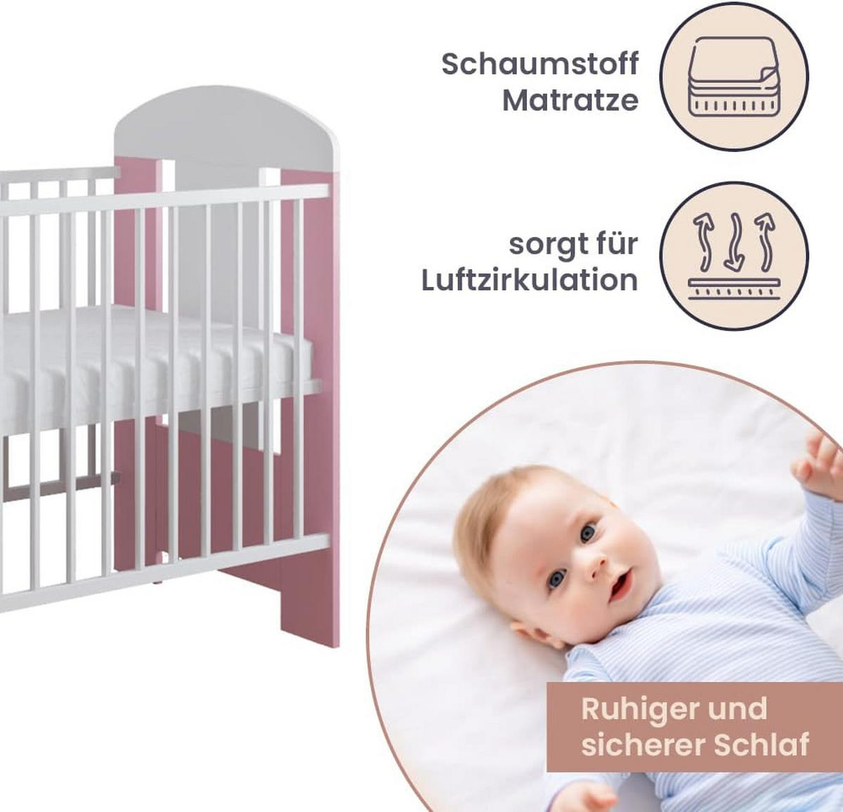 GITTERBETT Kleine Prinzessin - Pink/Weiß, Holzwerkstoff (60/120cm) - kiki design