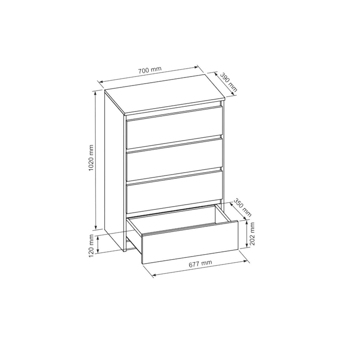 KOMMODE NUDO 70/102/39cm mit 4 Schubladen Türen Schwarz - Schwarz, Holzwerkstoff (70/102/39cm) - MASSENO