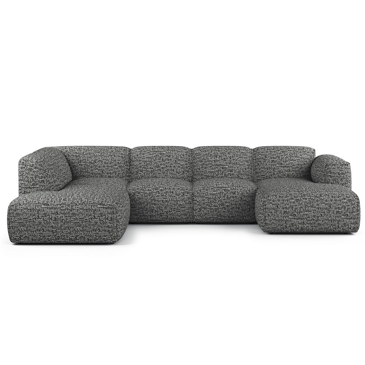 WOHNLANDSCHAFT mit Longchair - Schwarz/Grau, Kunststoff/Textil (325/71/235cm) - home24