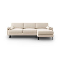 AUSKLAPPBARES-ECKSOFA rechts mit Container Scott aus Samt leichtes beige 5 Sitzplätze - Beige, Textil (142/212cm) - Micadoni