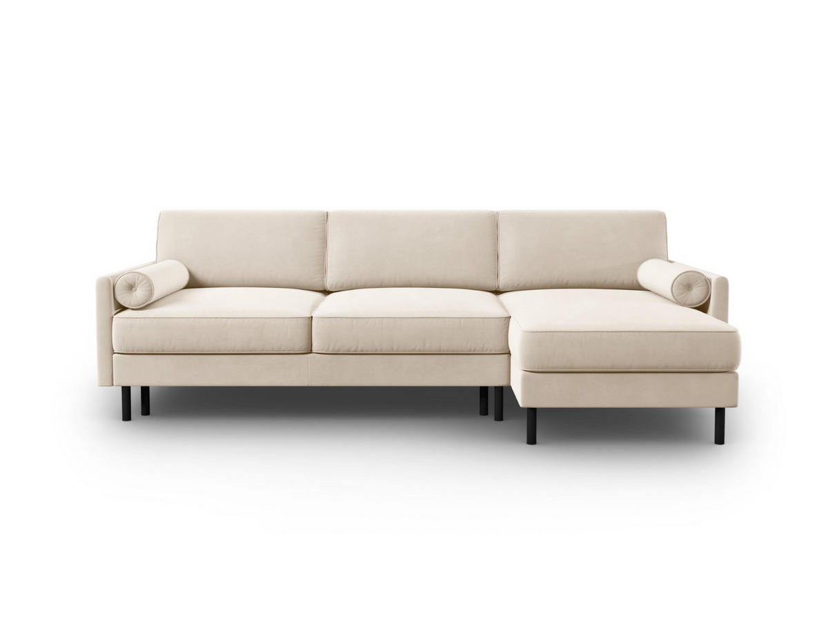 AUSKLAPPBARES-ECKSOFA rechts mit Container Scott aus Samt leichtes beige 5 Sitzplätze - Beige, Textil (142/212cm) - Micadoni