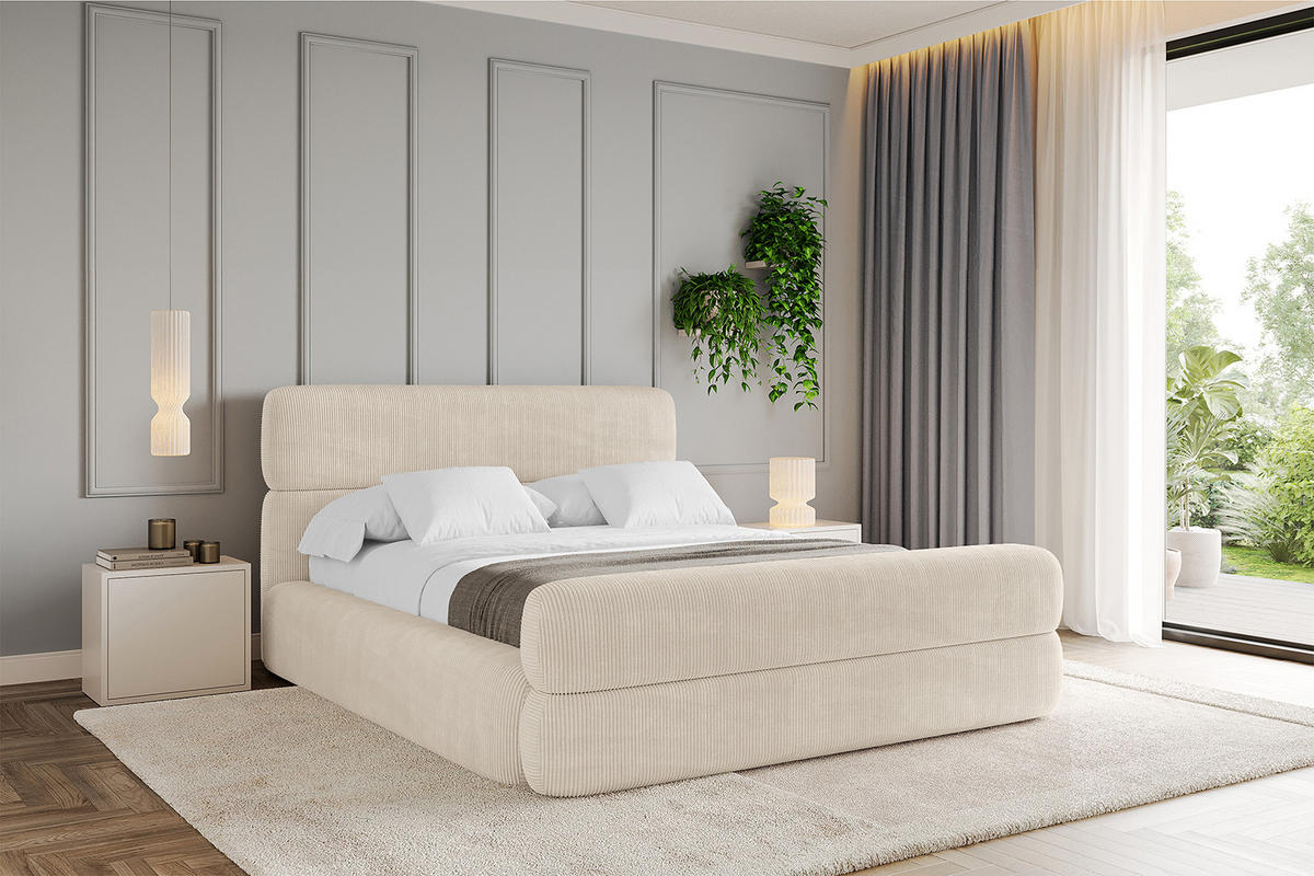 POLSTERBETT mit Bettkasten, Fußteil und Lattenrost, Boxbett ohne Matratze - ENORA-Z 180x200 Beige - Creme, Holzwerkstoff/Textil (180/200cm) - ALTDECOR
