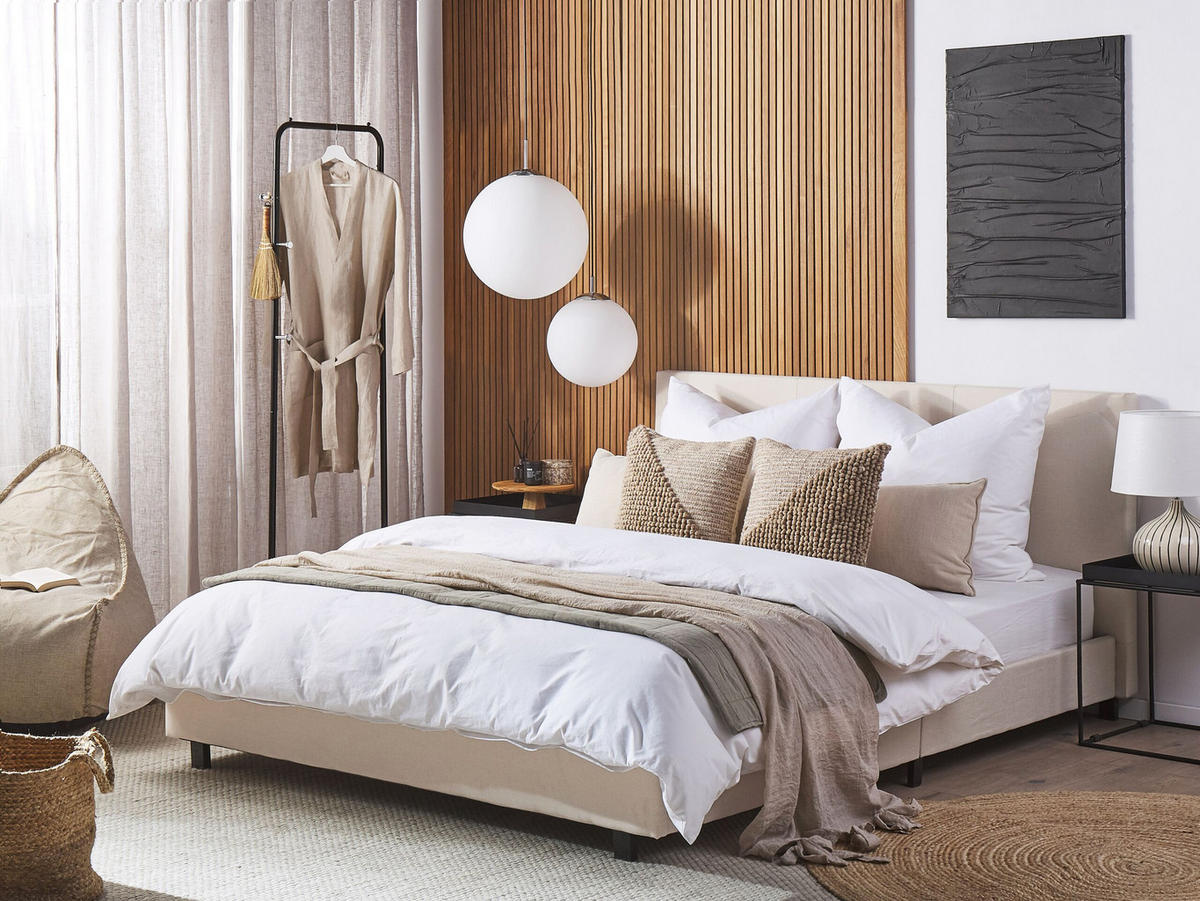 POLSTERBETT 160/200cm Beige Albi - Beige, Textil (160/200cm) - Beliani