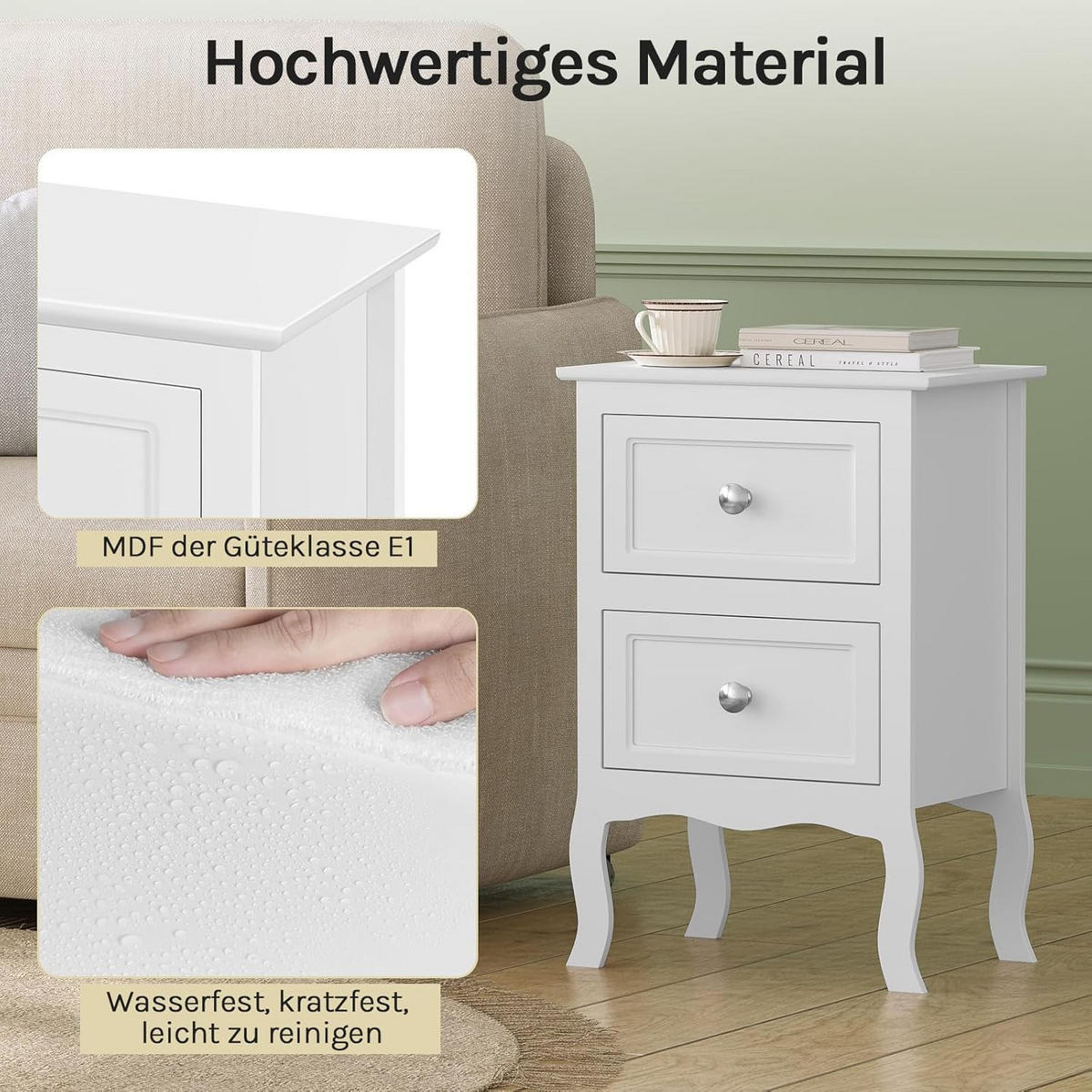 NACHTSCHRANK 30/40/60 cm, aus Holzwerkstoff MDF, Weiß - Weiß, Holzwerkstoff/Metall (40/60/30cm) - Woltu