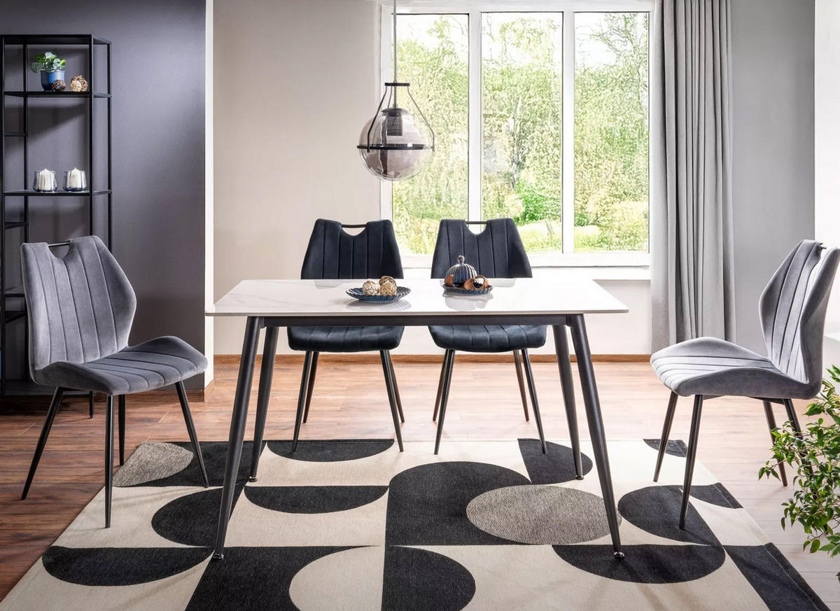 ESSTISCH Rion Marmor Weiß 160 / 90 / 76cm - Schwarz/Weiß, Holz/Keramik (90/160/76cm) - Feldmann-Wohnen