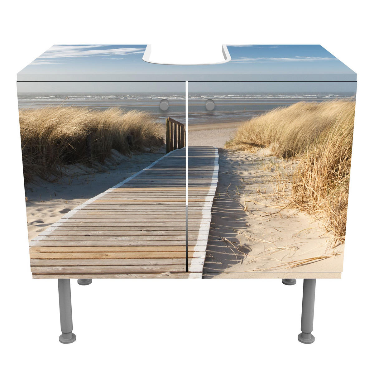 WASCHBECKENUNTERSCHRANK Ostsee Strand 60/55/35 cm - Beige, Holzwerkstoff (60/55/35cm) - Bilderwelten